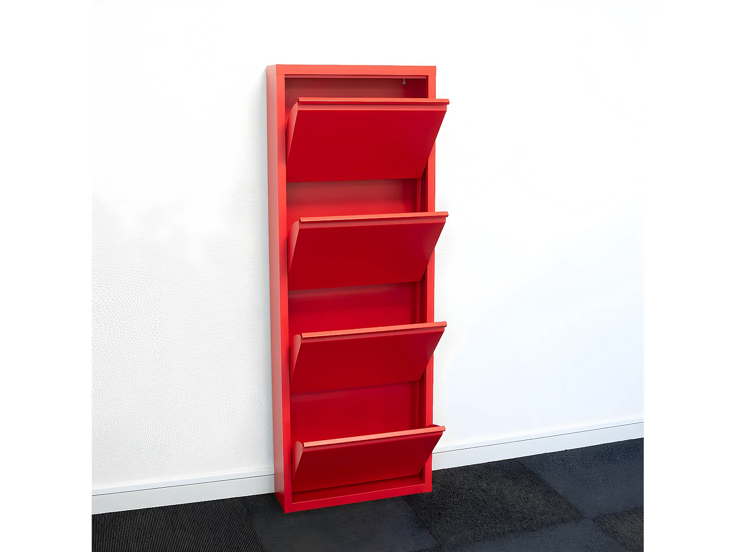 Pisa Armoire à chaussures à 12 rabats/portes en métal, rouge. Livré entièrement monté.