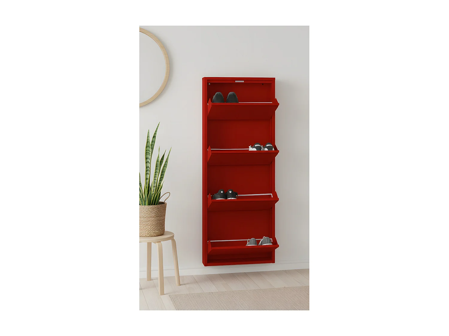 Pisa Armoire à chaussures à 12 rabats/portes en métal, rouge. Livré entièrement monté.