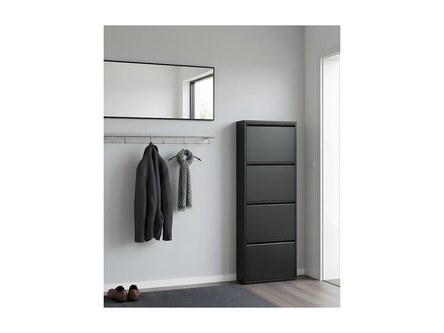 Pisa Armoire à chaussures à 4 rabats/portes métal noir.