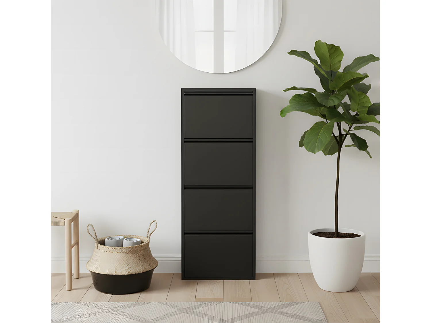 Pisa Armoire à chaussures à 4 rabats/portes métal noir.