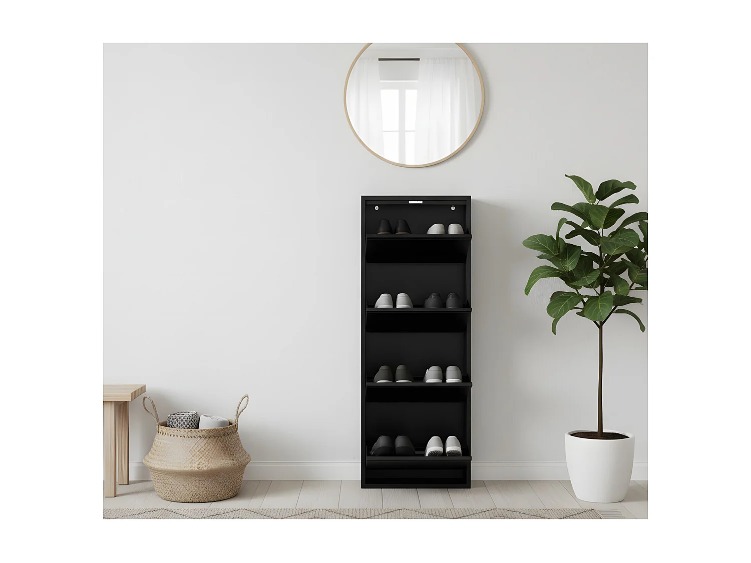 Pisa Armoire à chaussures à 4 rabats/portes métal noir.