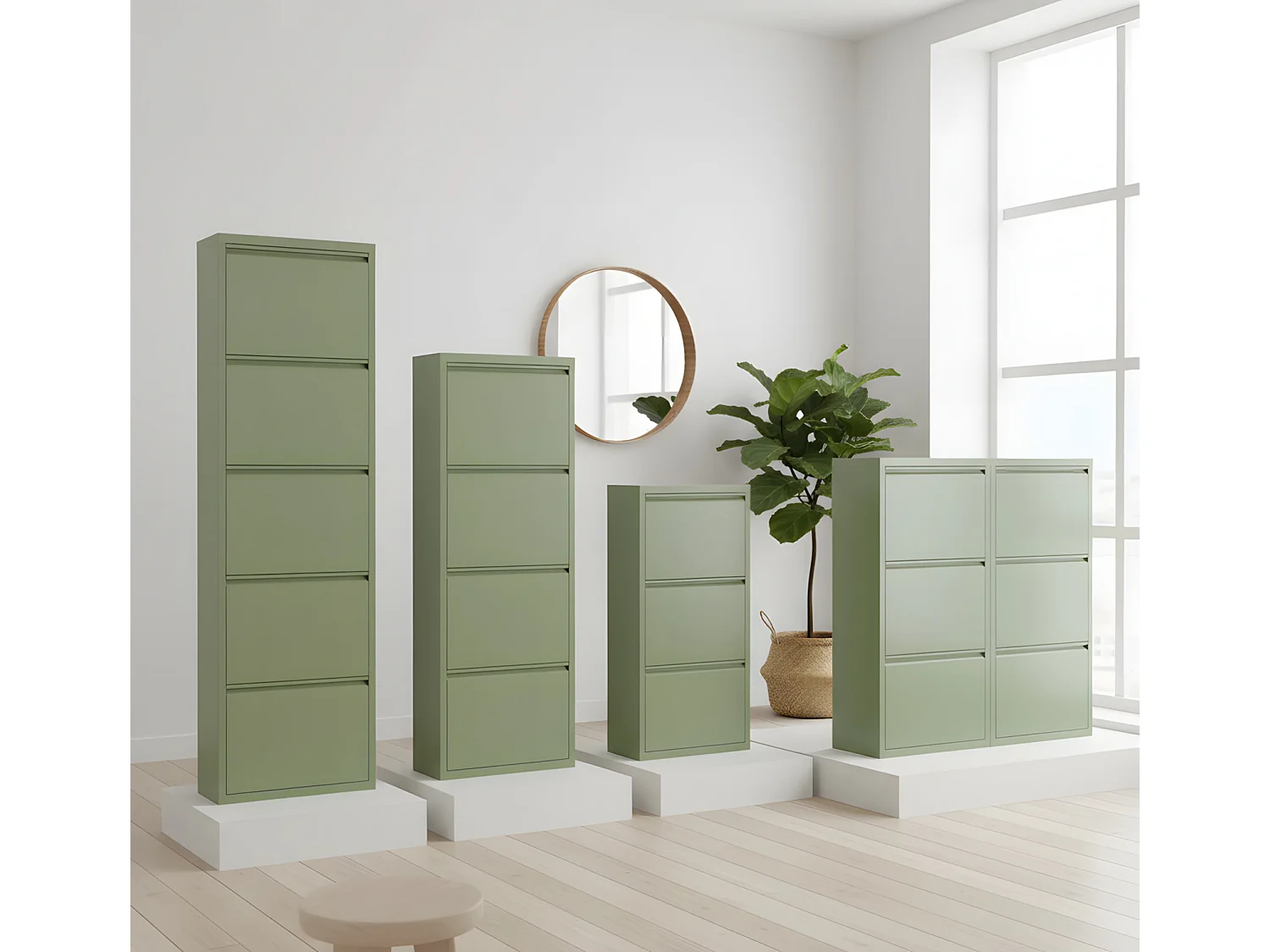 Zapatero Pisa de 3 puertas en metal verde. Se entrega montado.