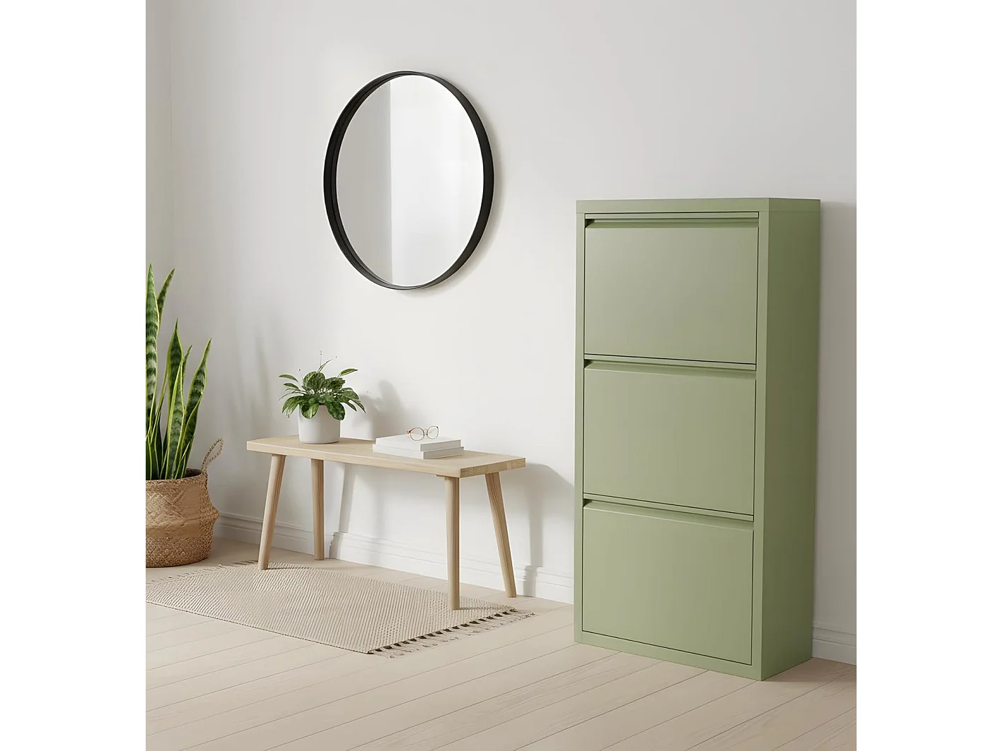 Zapatero Pisa de 3 puertas en metal verde. Se entrega montado.