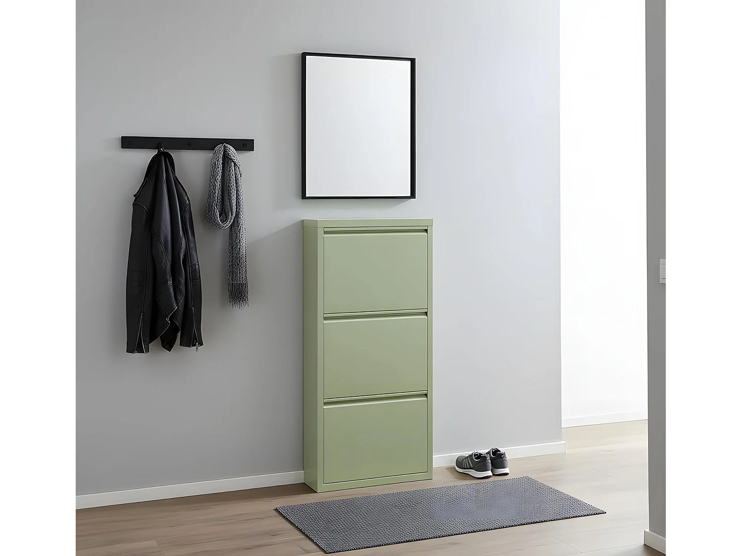 Zapatero Pisa de 3 puertas en metal verde. Se entrega montado.