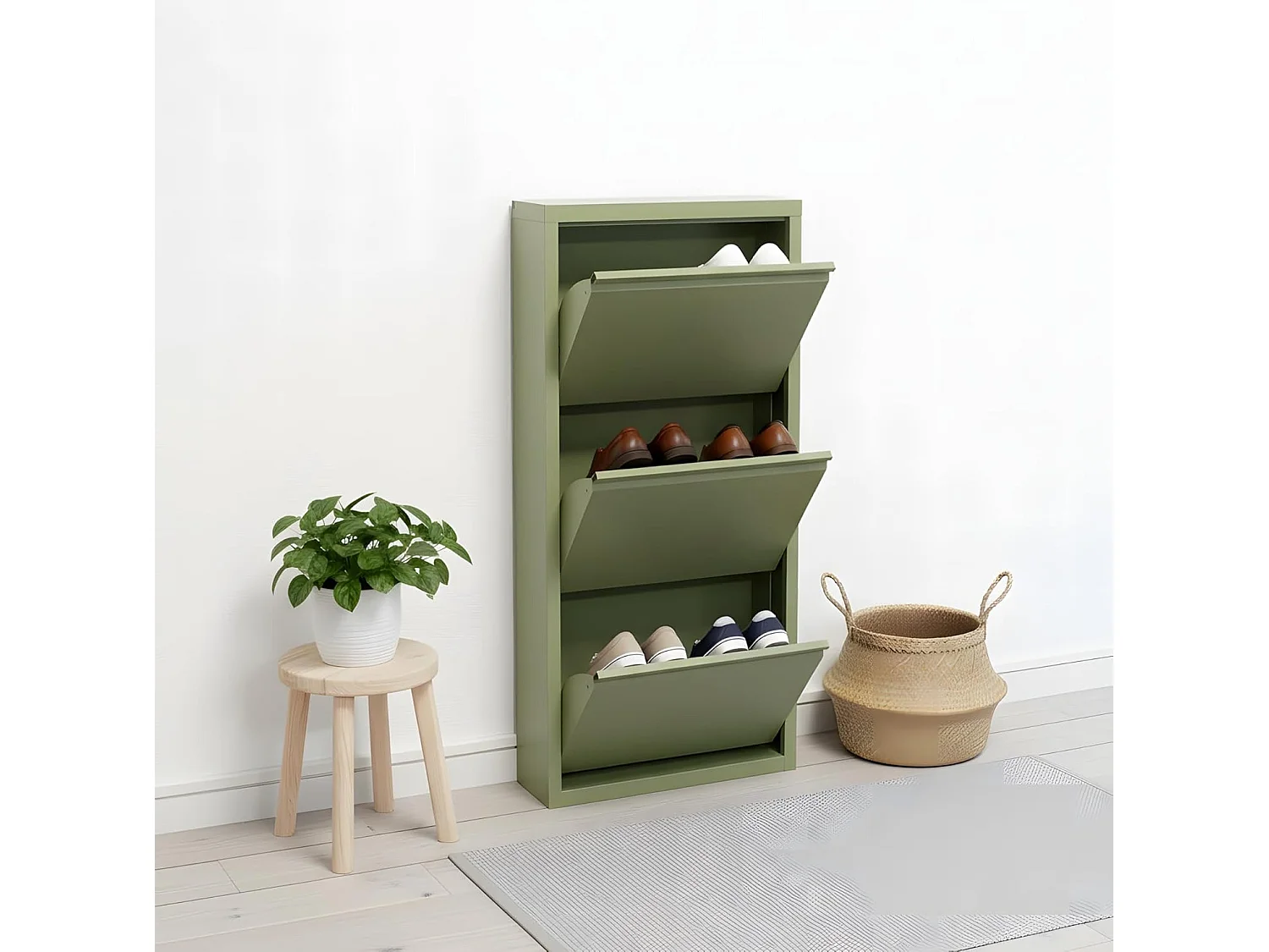Zapatero Pisa de 3 puertas en metal verde. Se entrega montado.