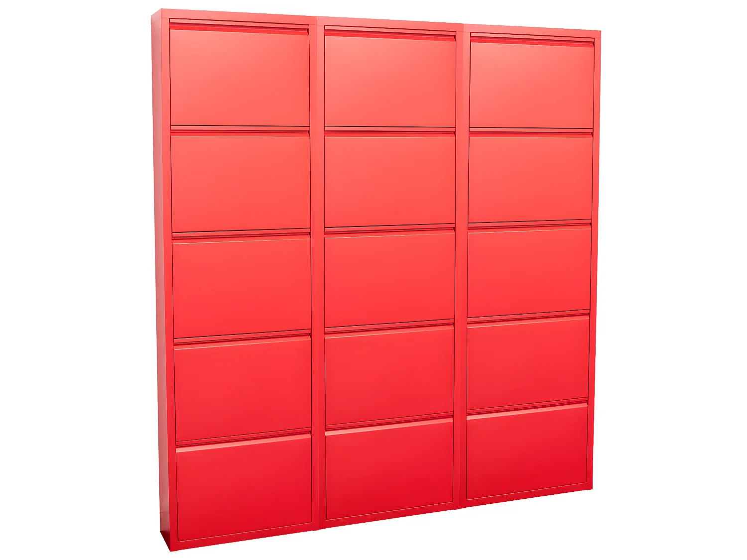 Pisa Schuhschrank mit 15 Klappen/Türen in Metall rot. Fertig montiert geliefert.