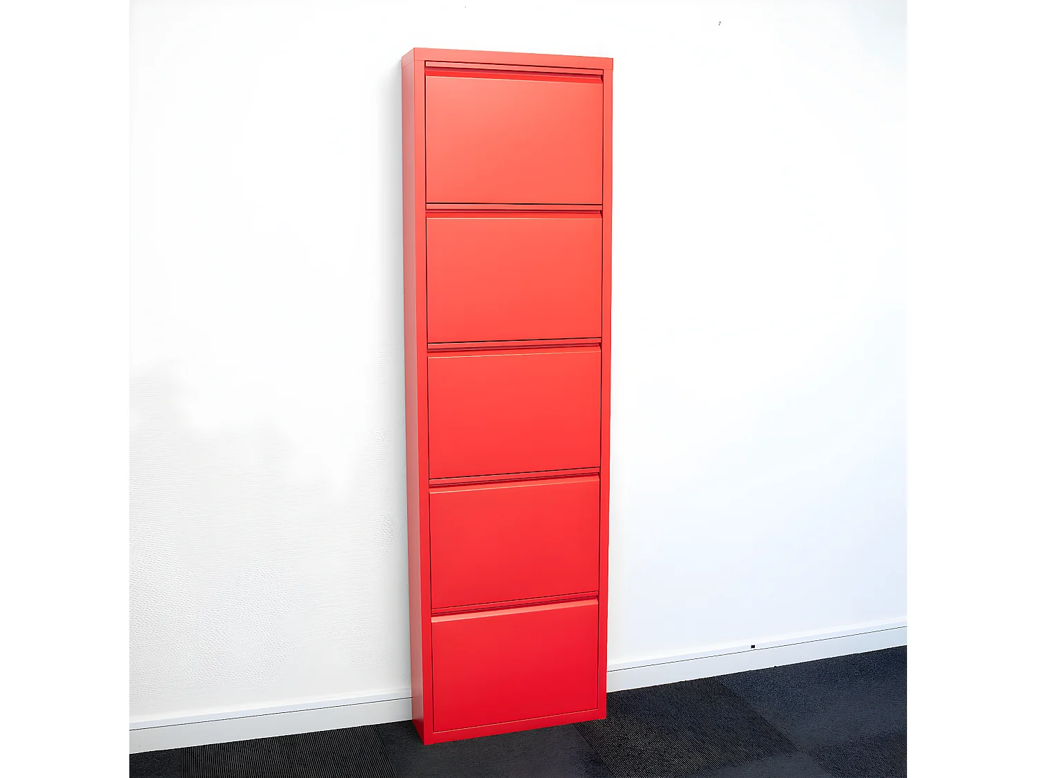 Pisa Schuhschrank mit 15 Klappen/Türen in Metall rot. Fertig montiert geliefert.