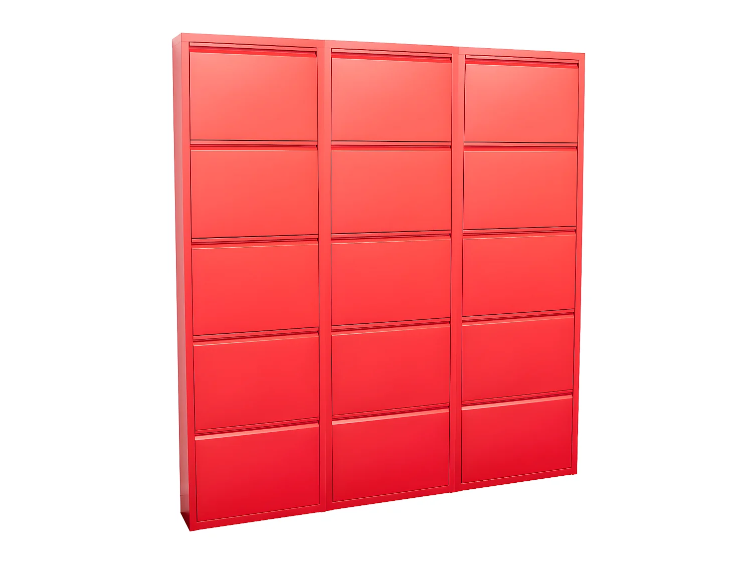 Pisa Armoire à chaussures à 15 rabats/portes en métal, rouge. Livré entièrement monté.