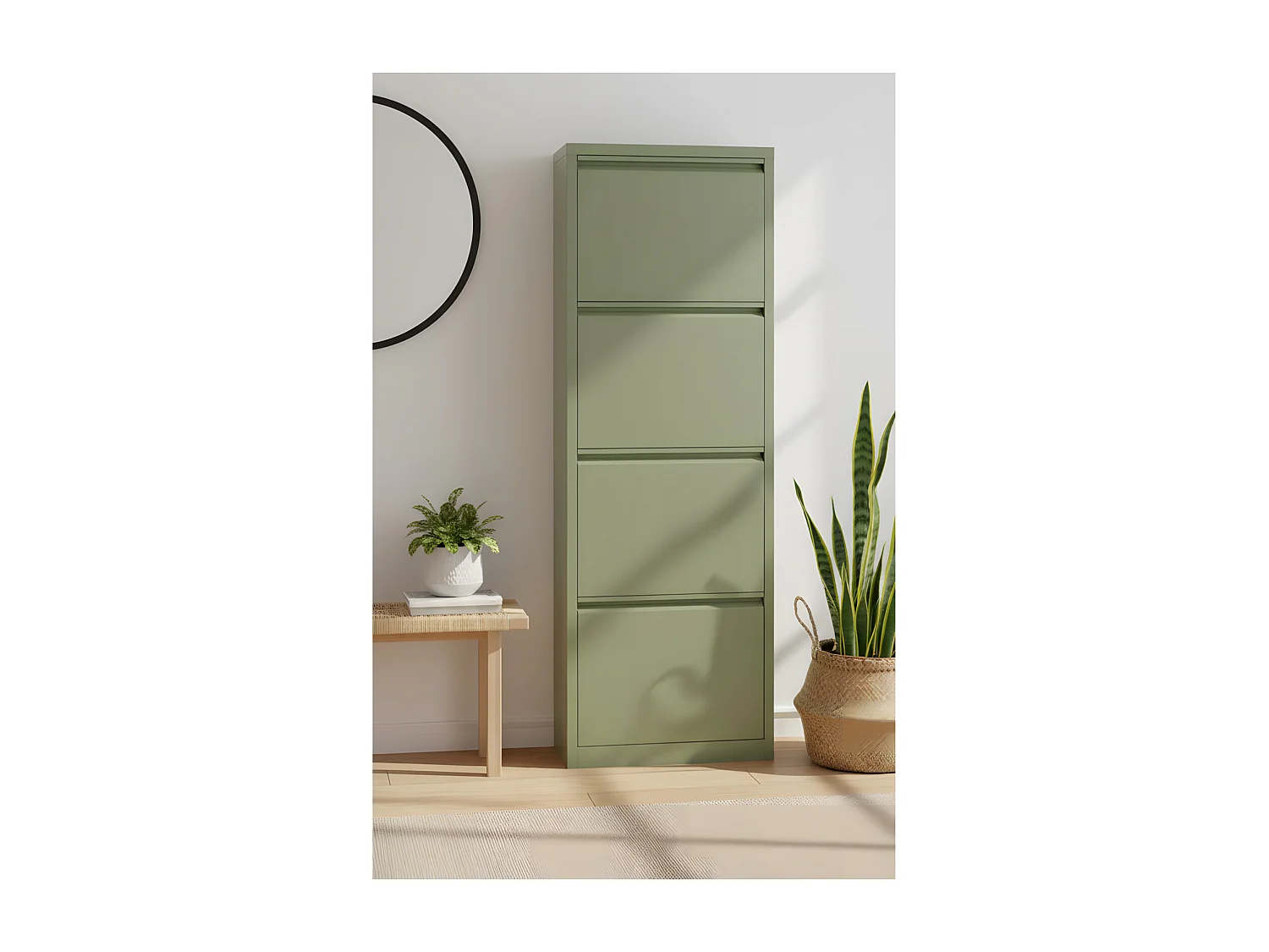 Pisa Armoire à chaussures à 4 rabats/portes en métal, vert. Livré entièrement monté.
