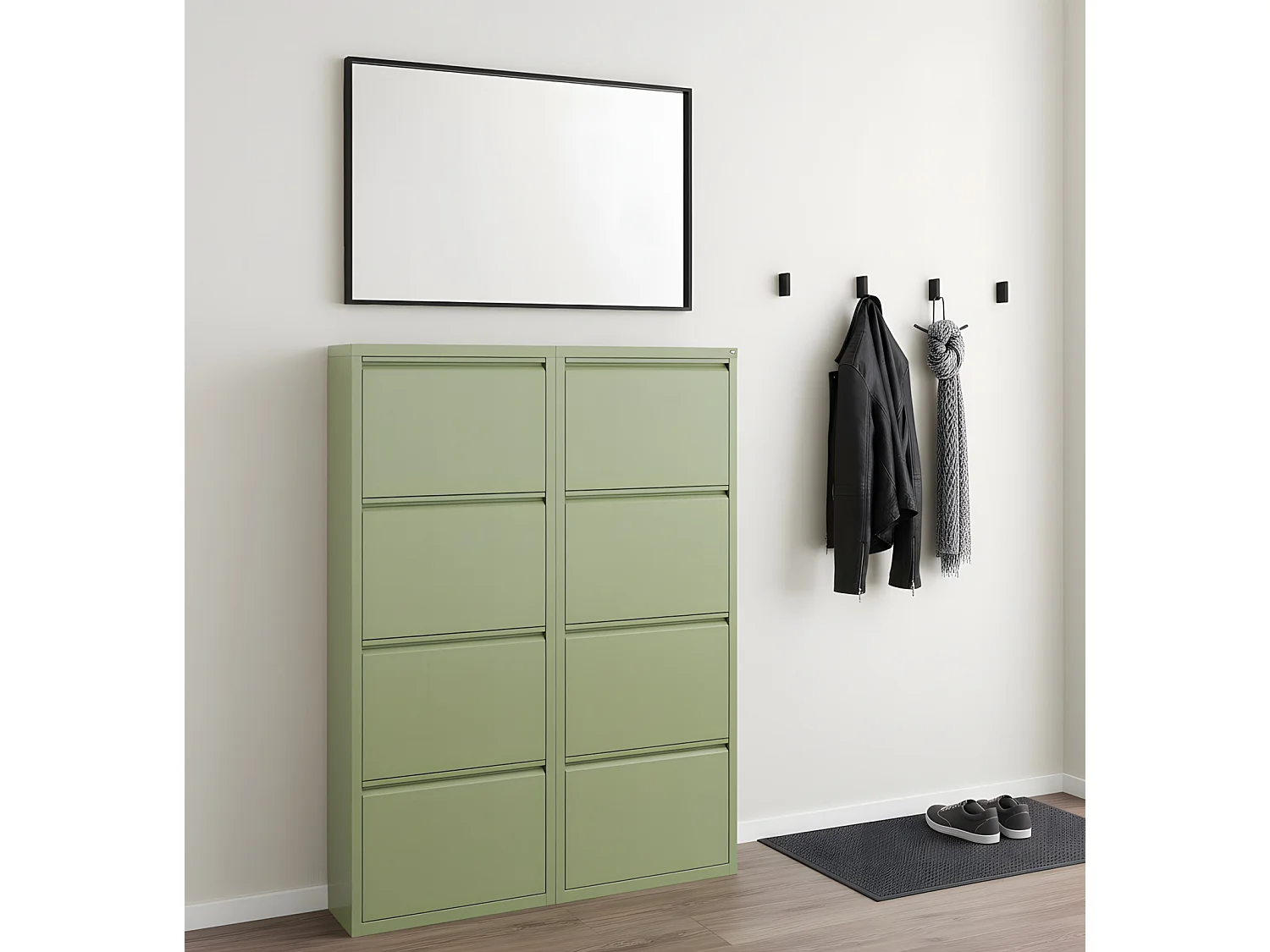 Pisa Armoire à chaussures à 10 rabats/portes en métal, vert. Livré entièrement monté.