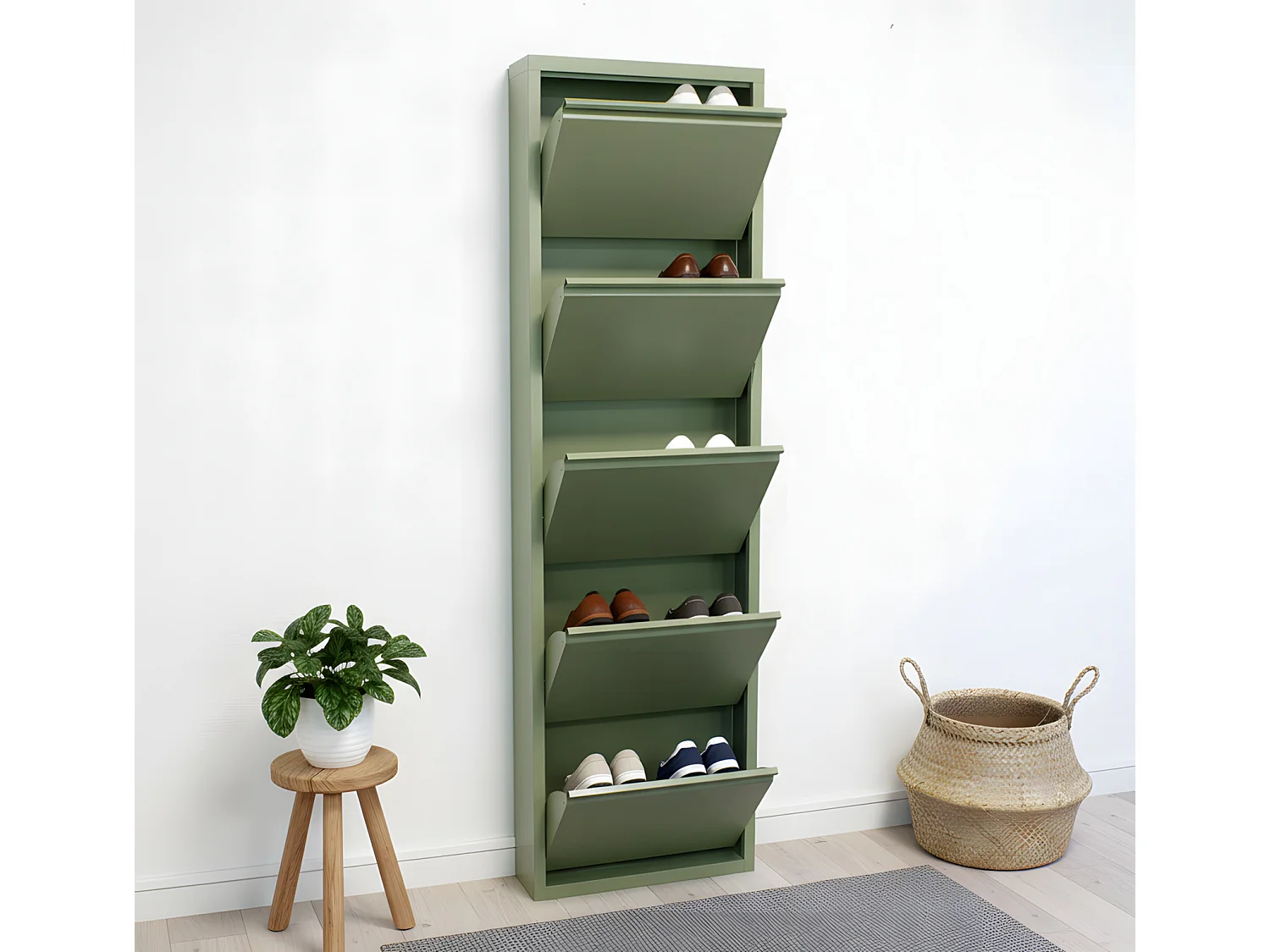 Pisa Armoire à chaussures à 10 rabats/portes en métal, vert. Livré entièrement monté.