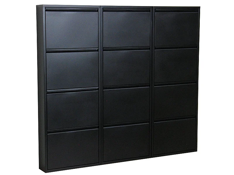 Pisa schoenenkast zwart metaal met 4 vakken - set van 3.