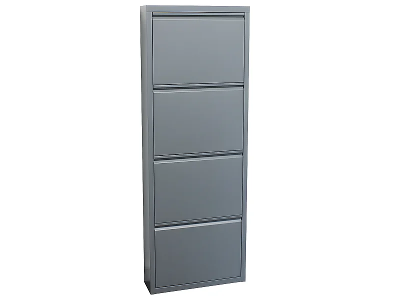 Pisa Armoire à chaussures à 4 rabats/portes en métal, gris. Livré entièrement monté.