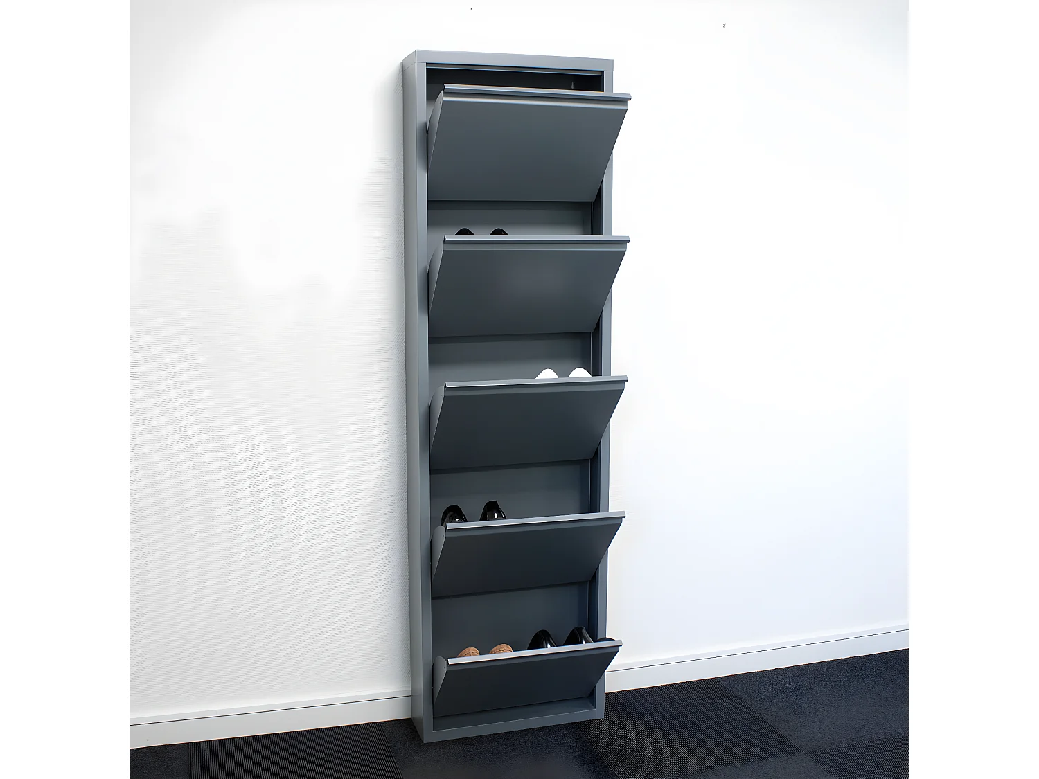 Pisa schoenenkast grijs metaal met 5 vakken.