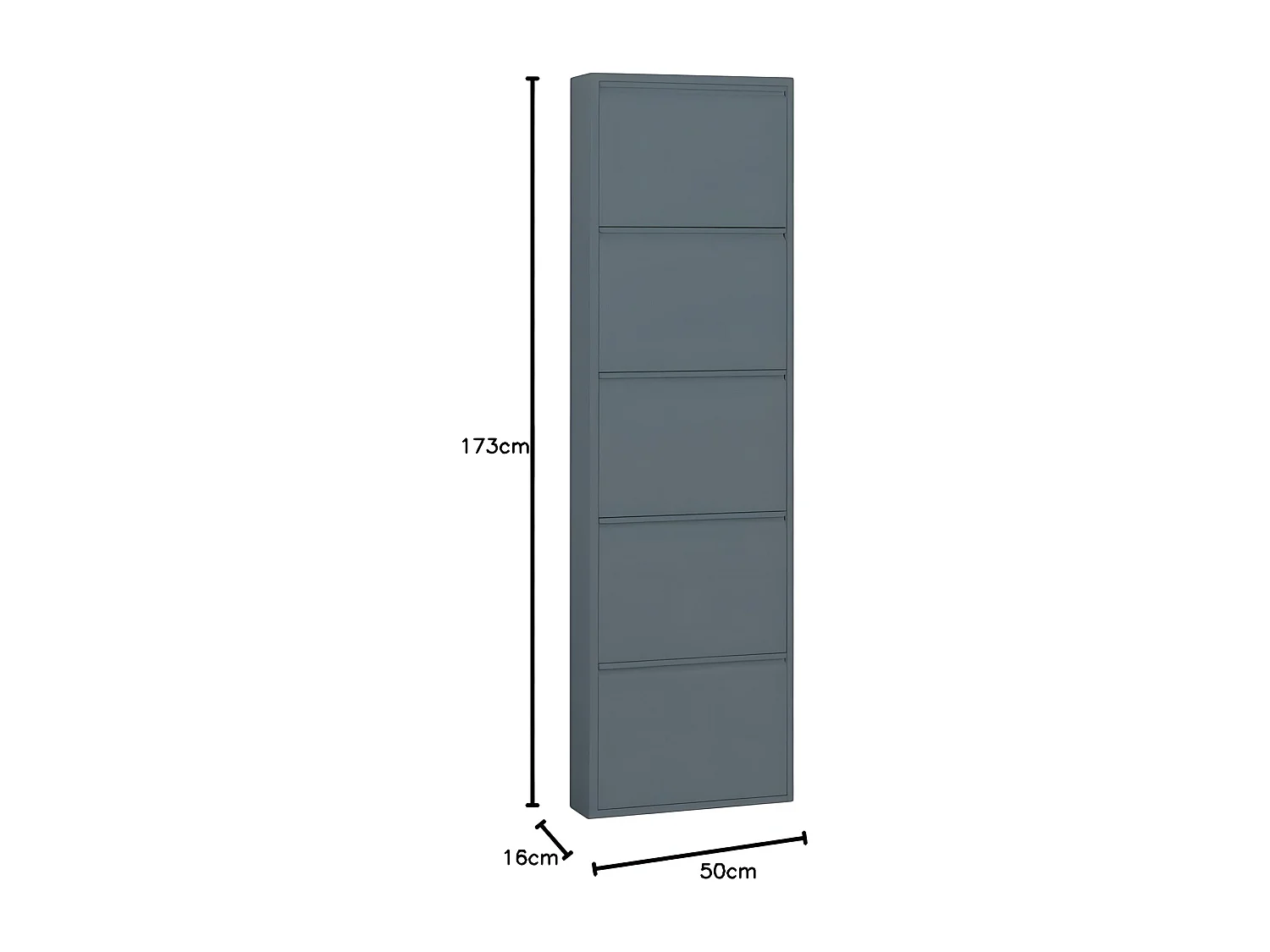 Pisa Armoire à chaussures à 5 rabats/portes en métal, gris. Livré entièrement monté.