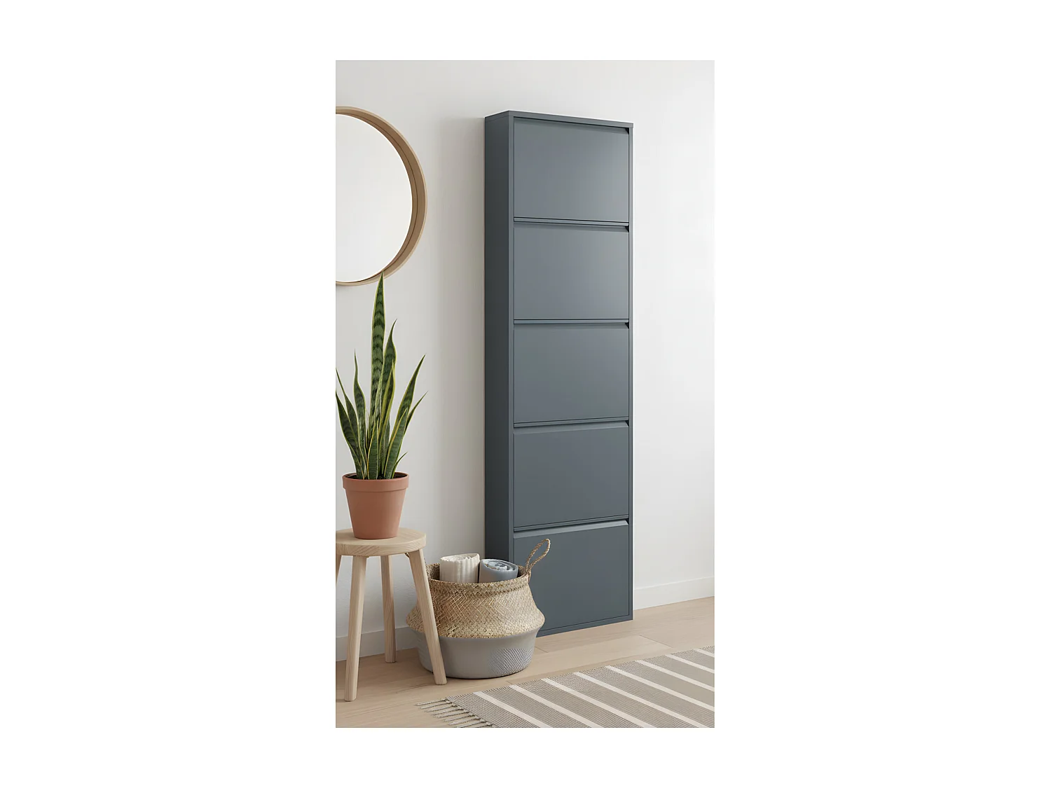 Pisa Armoire à chaussures à 5 rabats/portes en métal, gris. Livré entièrement monté.