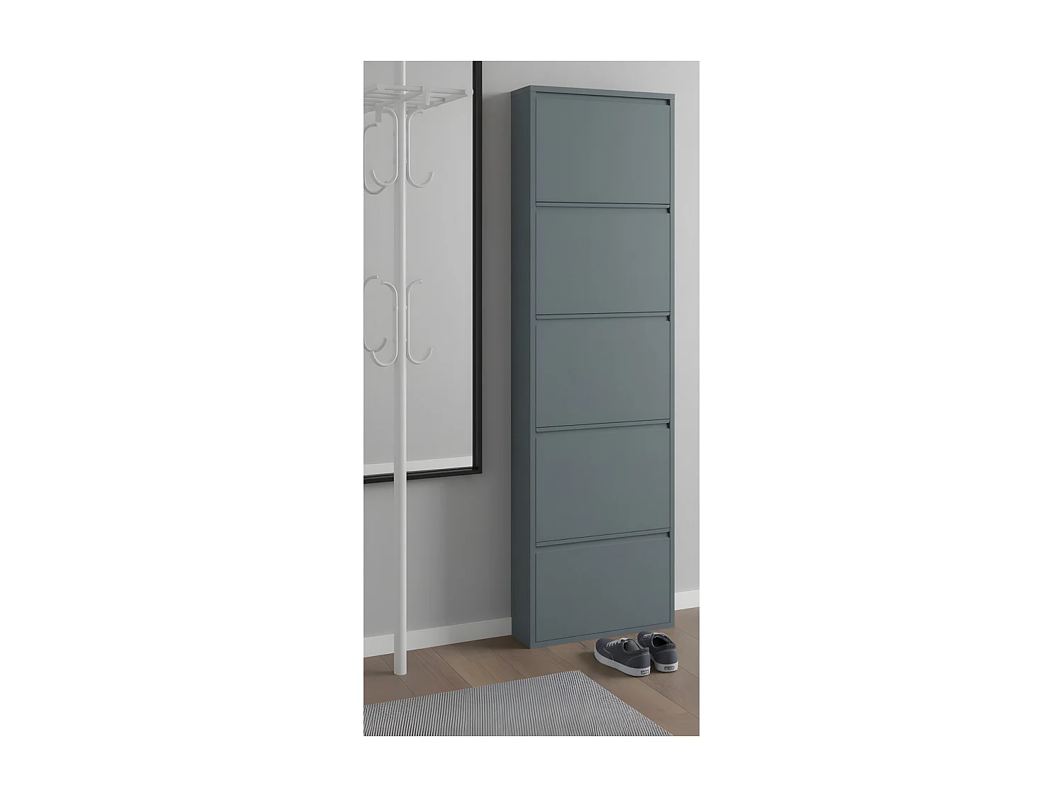 Pisa Armoire à chaussures à 5 rabats/portes en métal, gris. Livré entièrement monté.