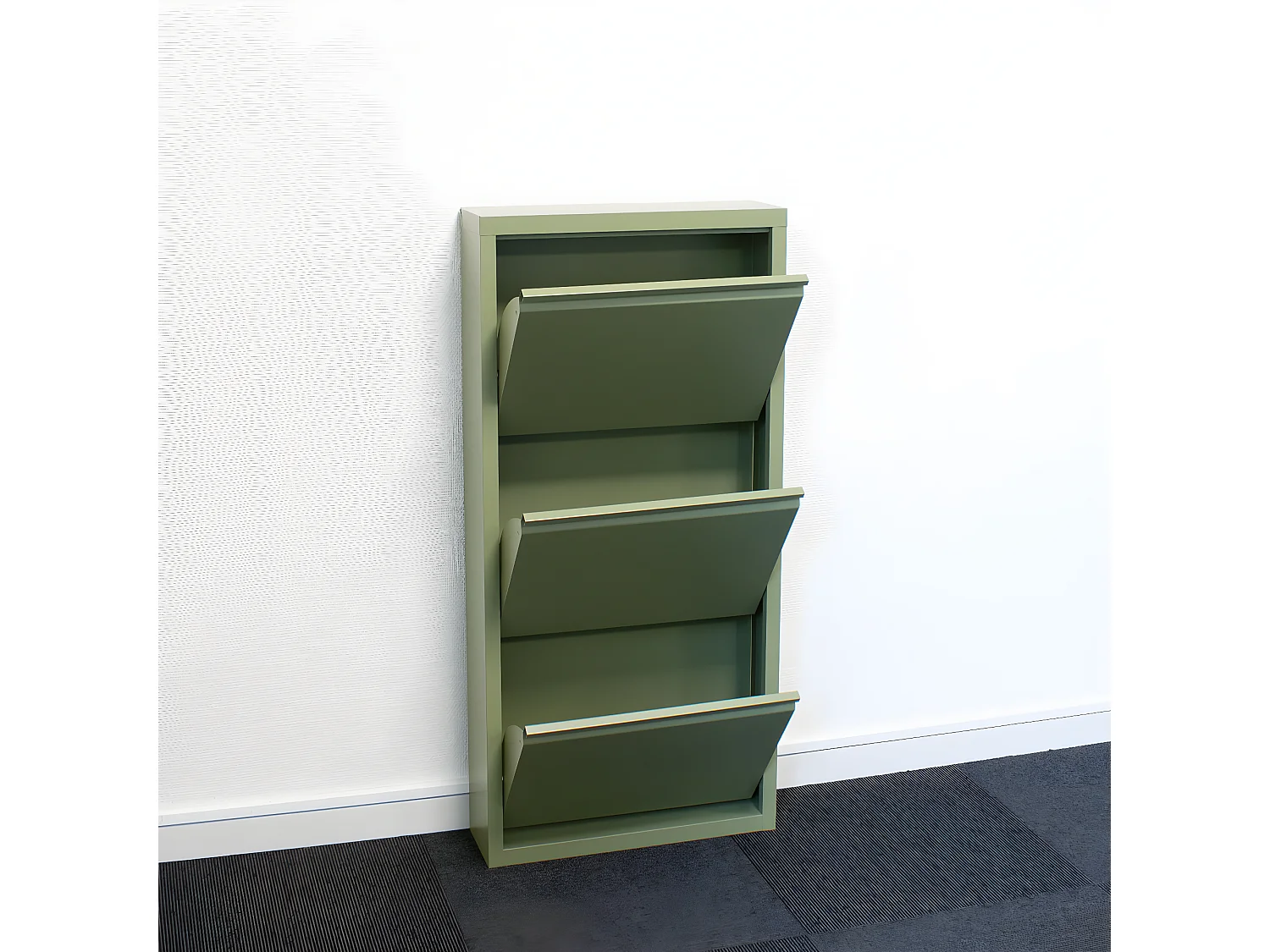 Pisa Armoire à chaussures à 6 rabats/portes en métal, vert. Livré entièrement monté.