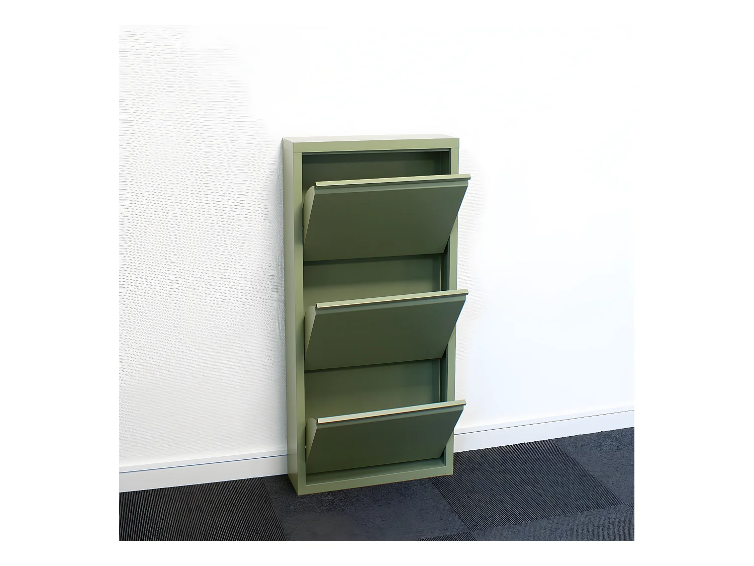Pisa Armoire à chaussures à 6 rabats/portes en métal, vert. Livré entièrement monté.