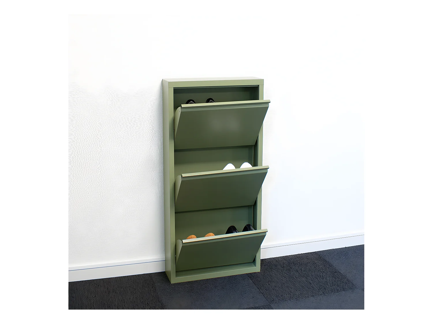 Pisa Armoire à chaussures à 6 rabats/portes en métal, vert. Livré entièrement monté.