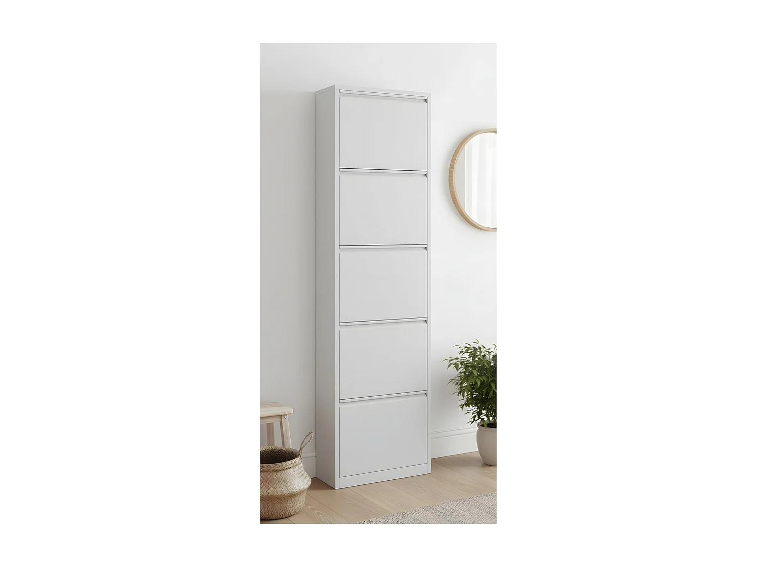 Pisa Armoire à chaussures à 5 rabats/portes en métal, blanc.