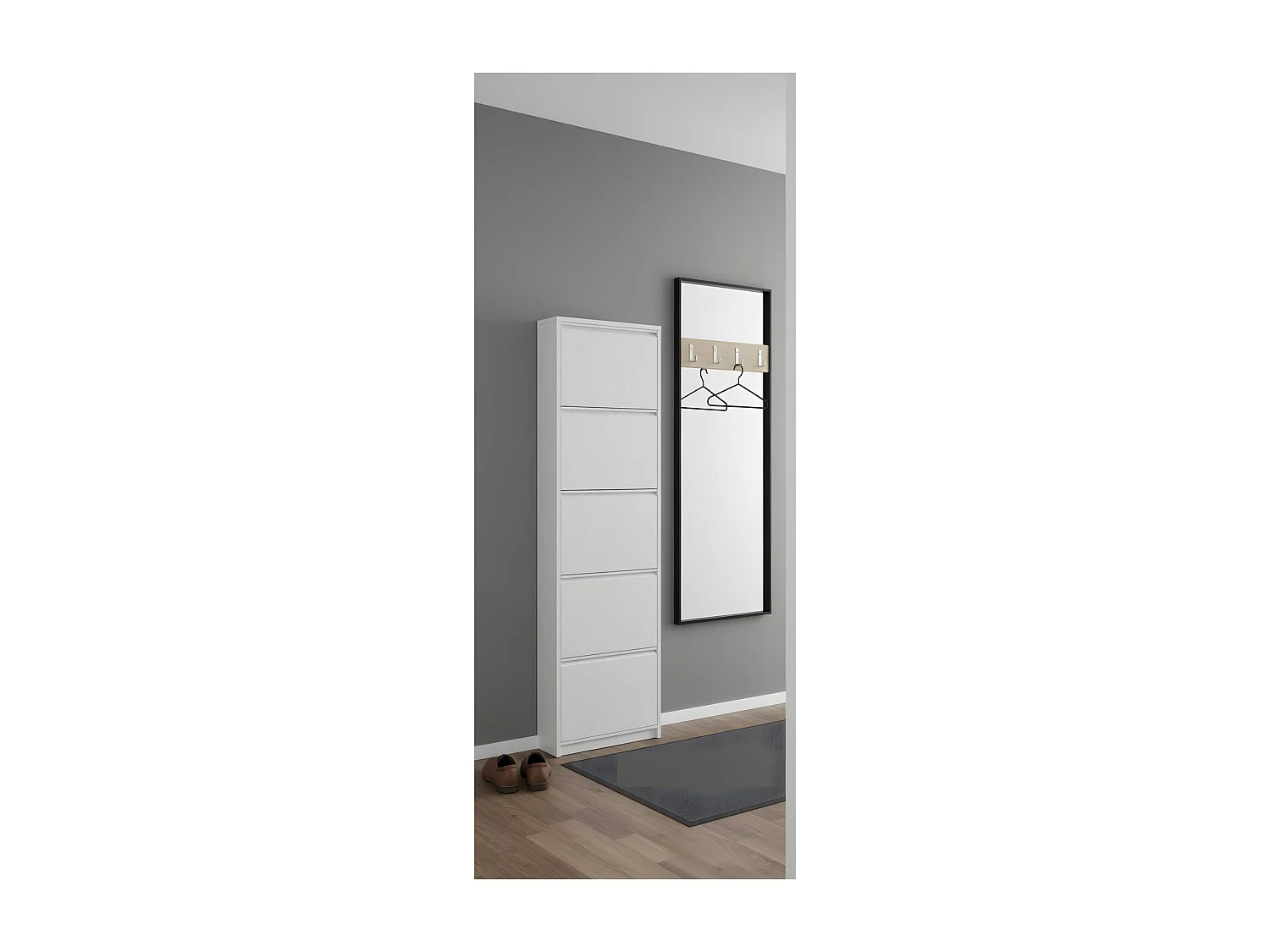 Pisa Armoire à chaussures à 5 rabats/portes en métal, blanc.