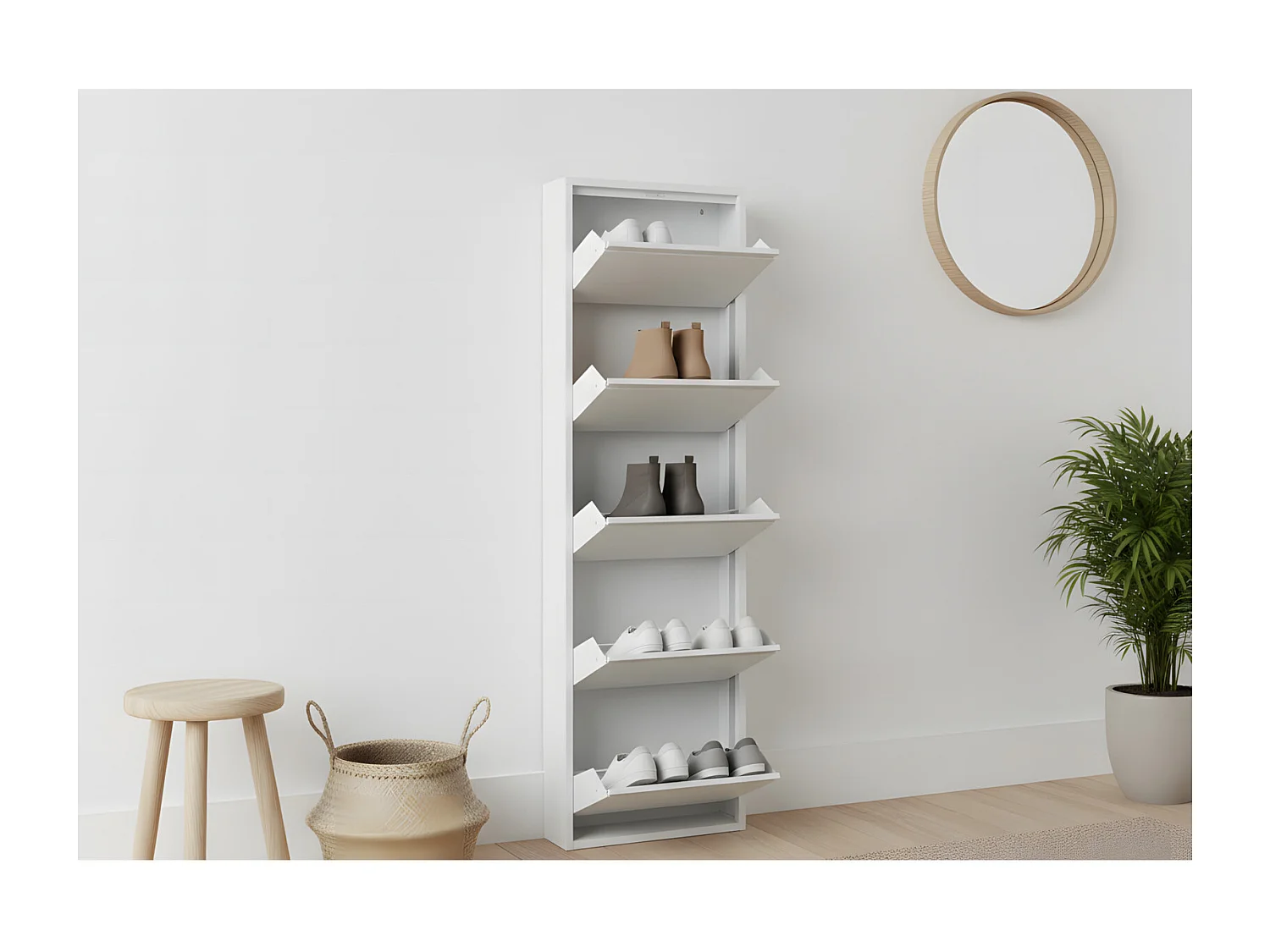 Pisa Armoire à chaussures à 5 rabats/portes en métal, blanc.