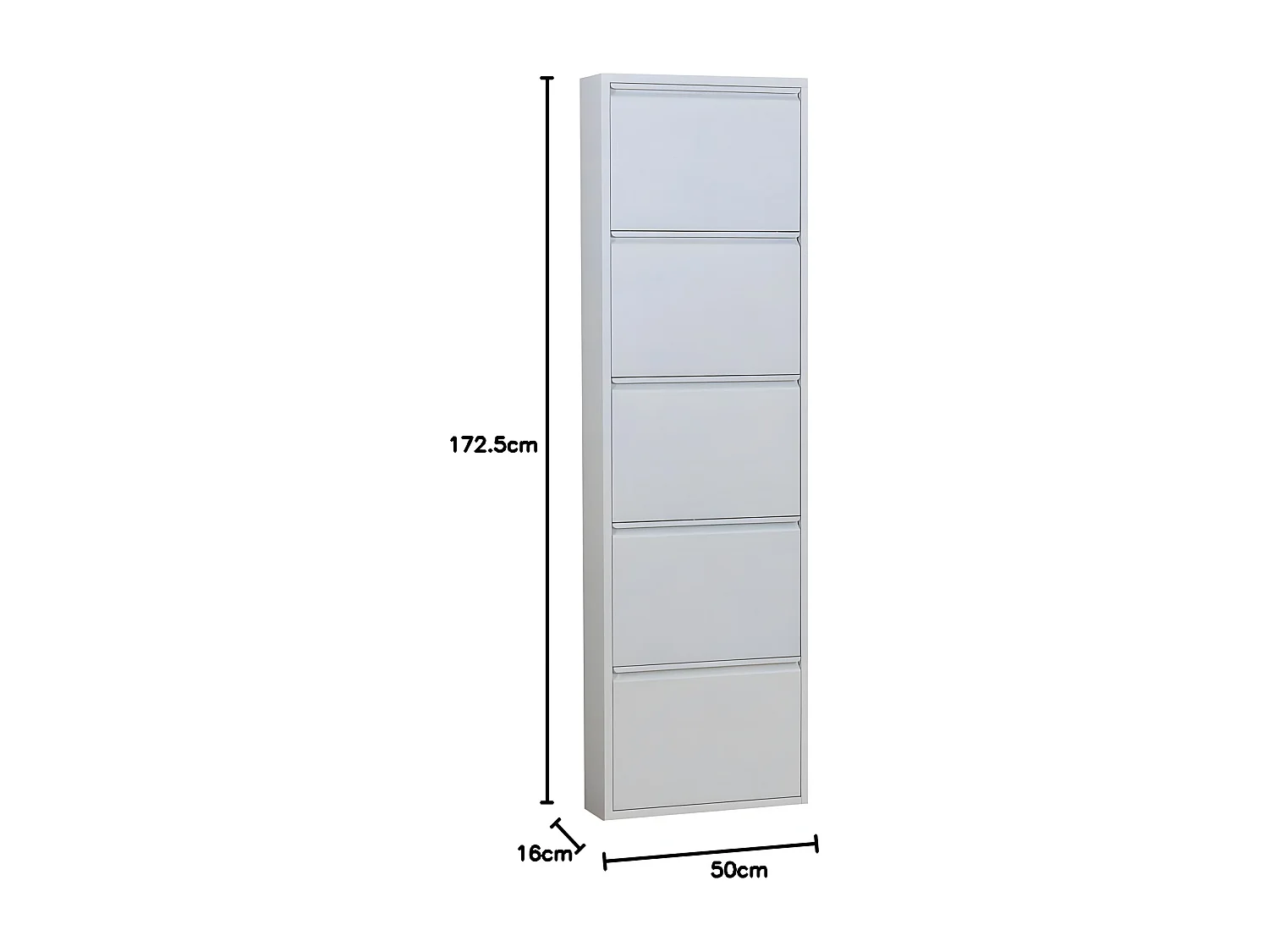 Pisa Armoire à chaussures à 5 rabats/portes en métal, blanc.