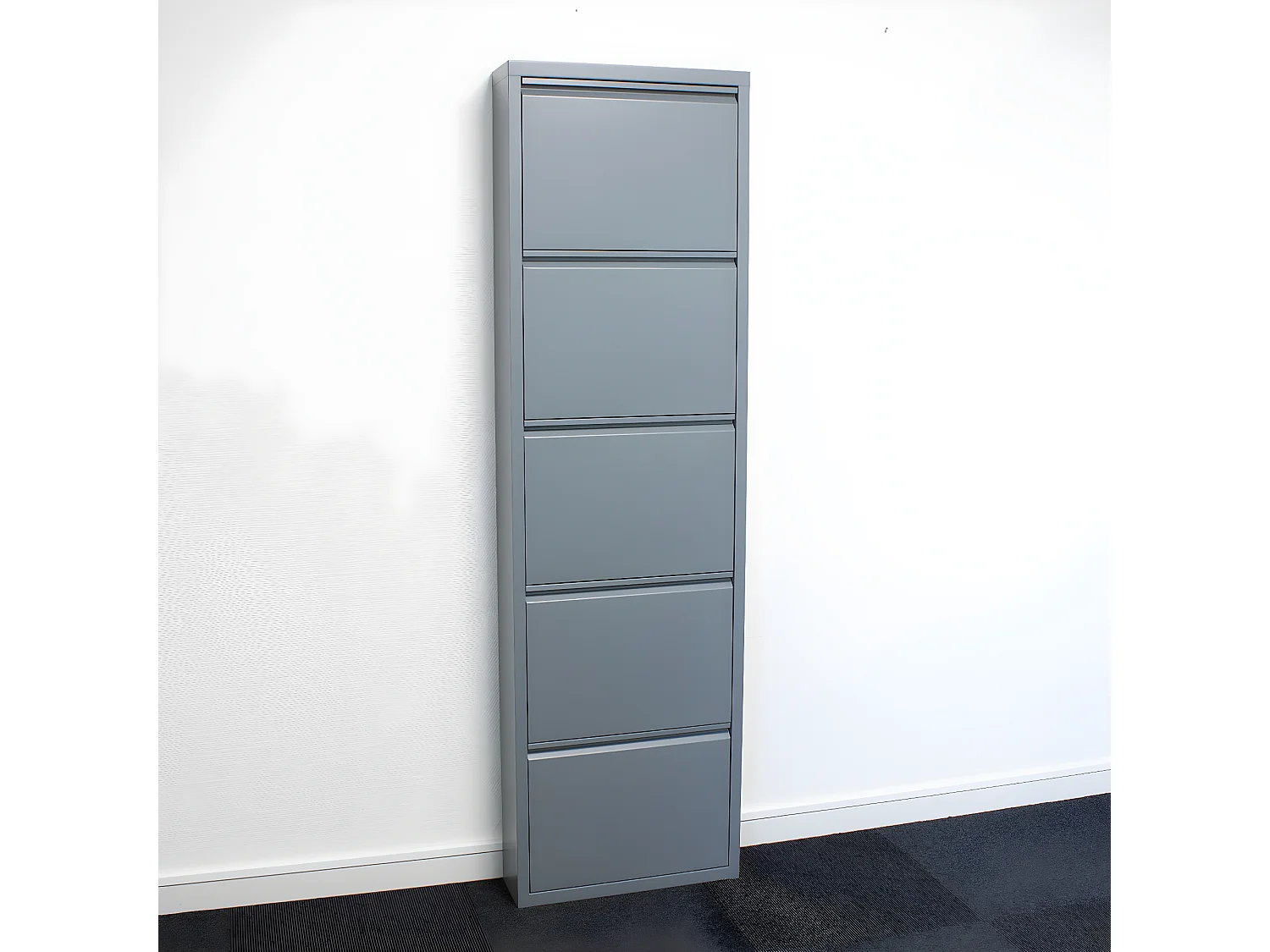 Pisa Armoire à chaussures à 10 rabats/portes en métal, gris. Livré entièrement monté.