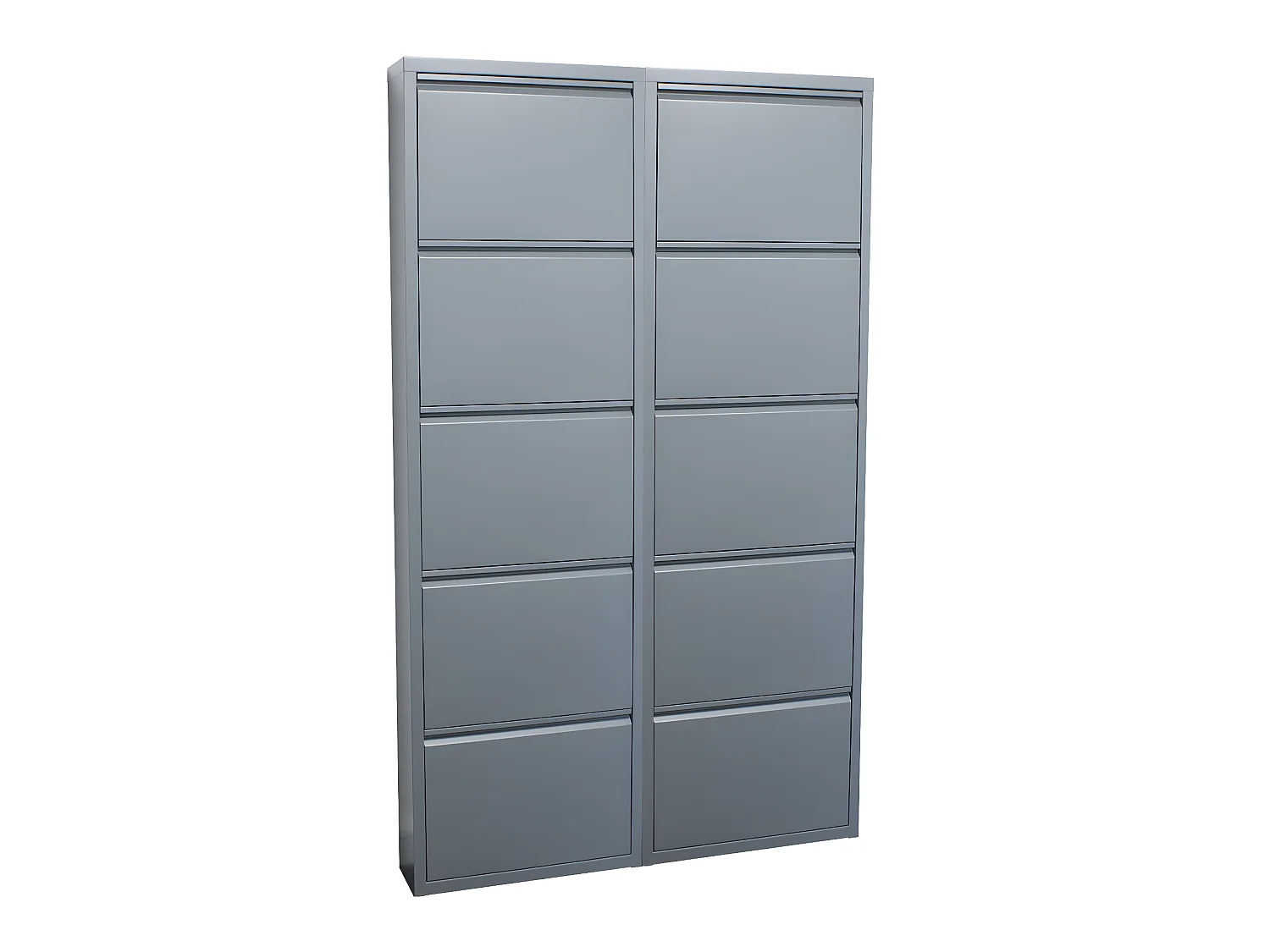 Pisa Schuhschrank mit 10 Klappen/Türen in Metall grau. Fertig montiert geliefert.