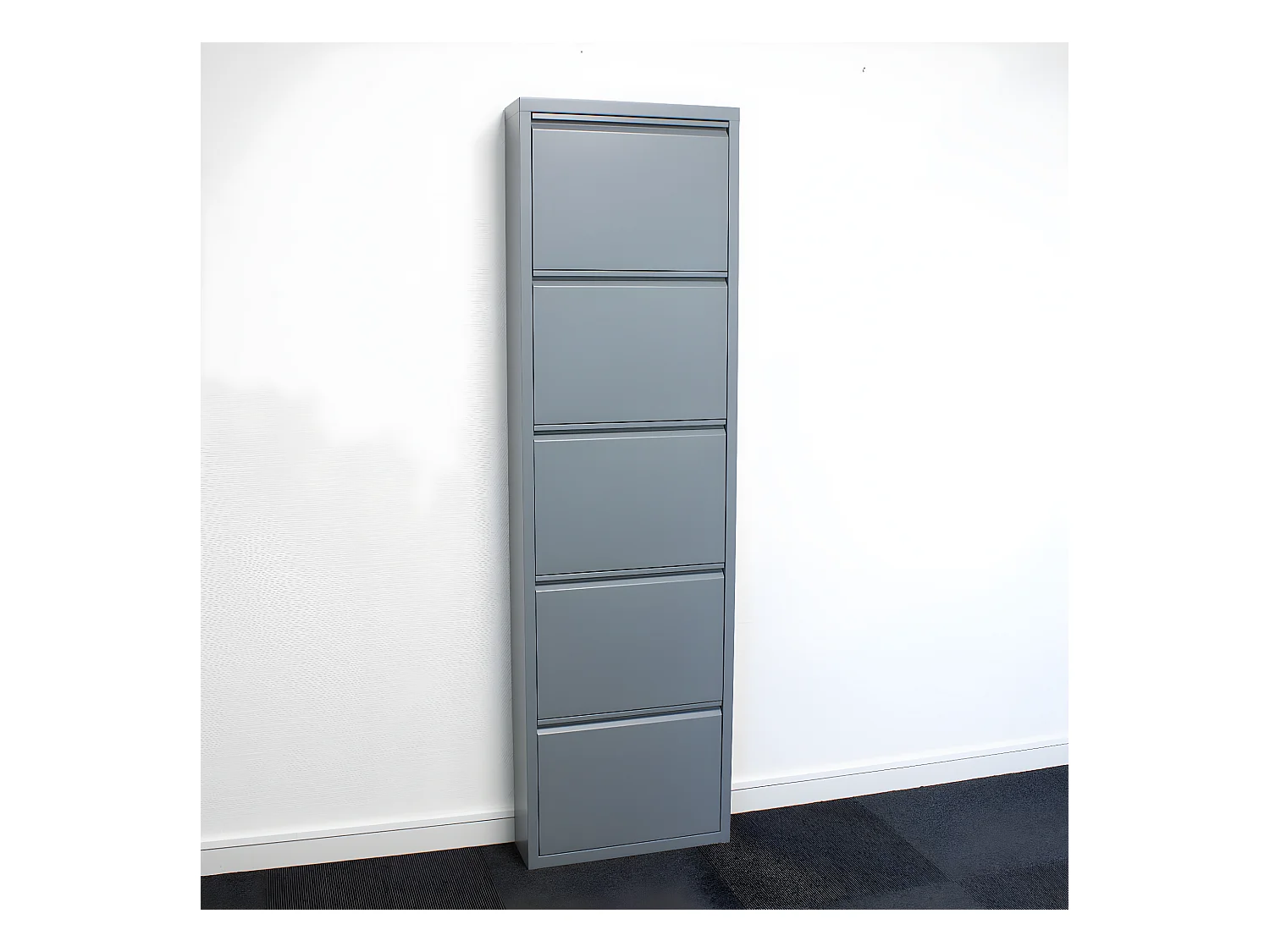 Pisa Schuhschrank mit 10 Klappen/Türen in Metall grau. Fertig montiert geliefert.