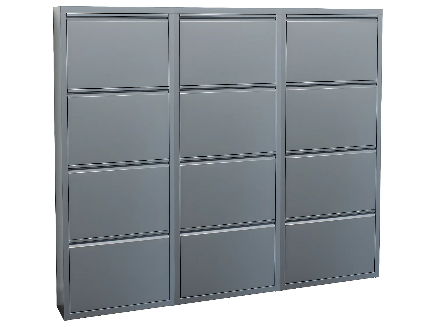 Pisa Schuhschrank mit 12 Klappen/Türen in Metall grau. Fertig montiert geliefert.