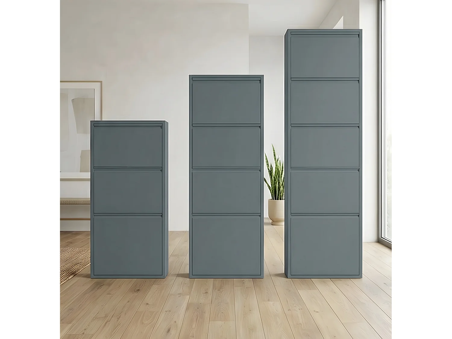 Pisa Armoire à chaussures à 12 rabats/portes en métal, gris. Livré entièrement monté.
