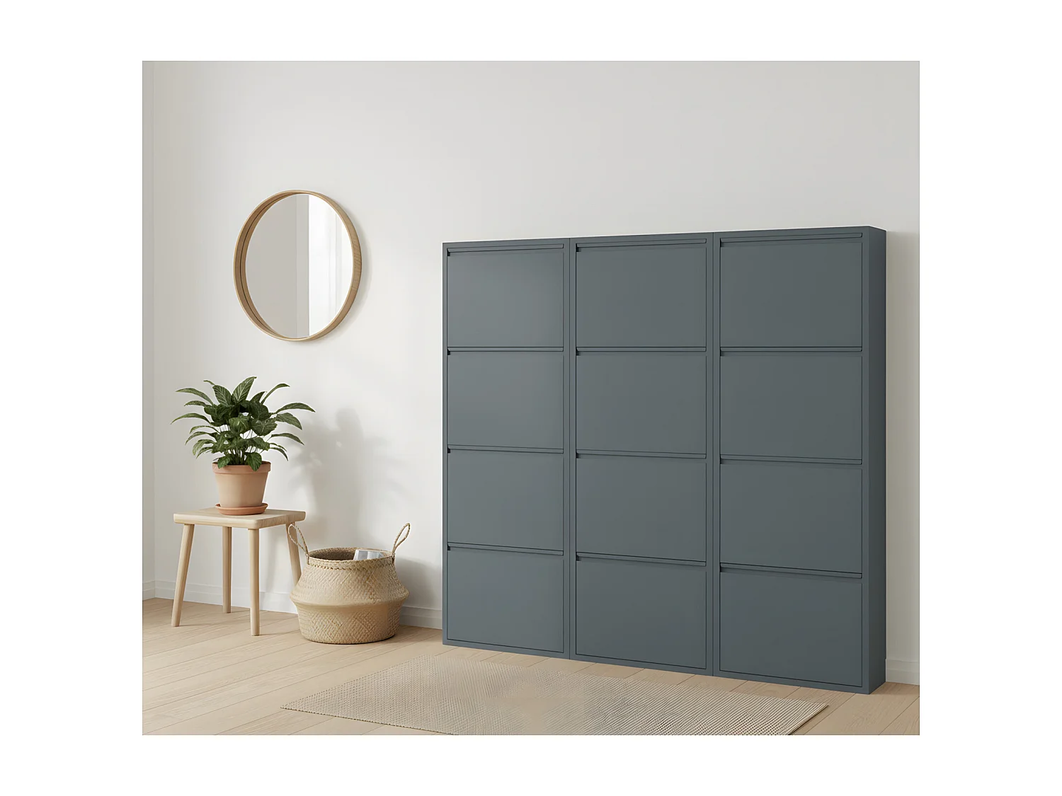 Pisa Armoire à chaussures à 12 rabats/portes en métal, gris. Livré entièrement monté.