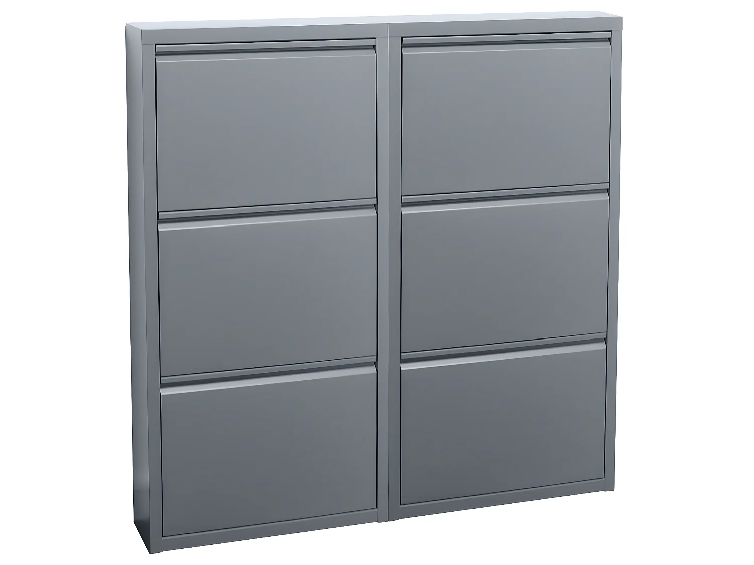 Pisa Schuhschrank mit 6 Klappen/Türen in Metall grau. Fertig montiert geliefert.