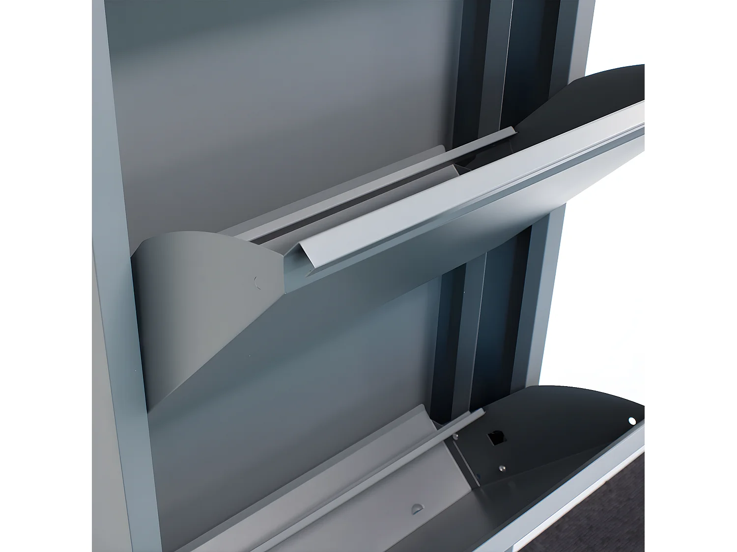 Pisa Schuhschrank mit 6 Klappen/Türen in Metall grau. Fertig montiert geliefert.