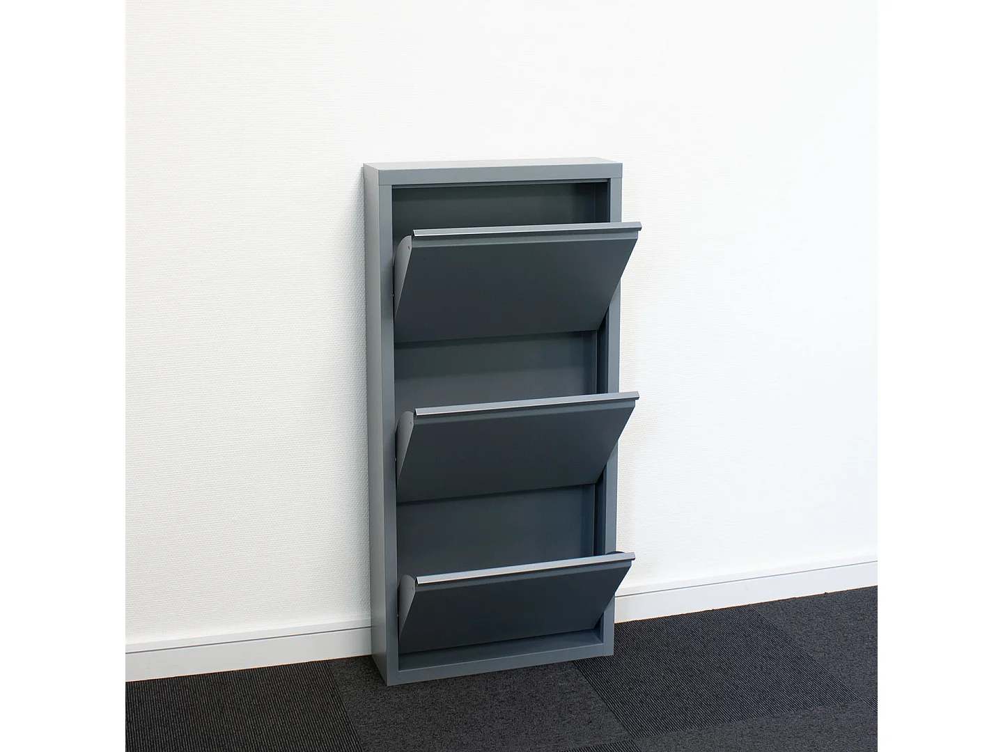 Pisa Armoire à chaussures à 6 rabats/portes en métal, gris. Livré entièrement monté.