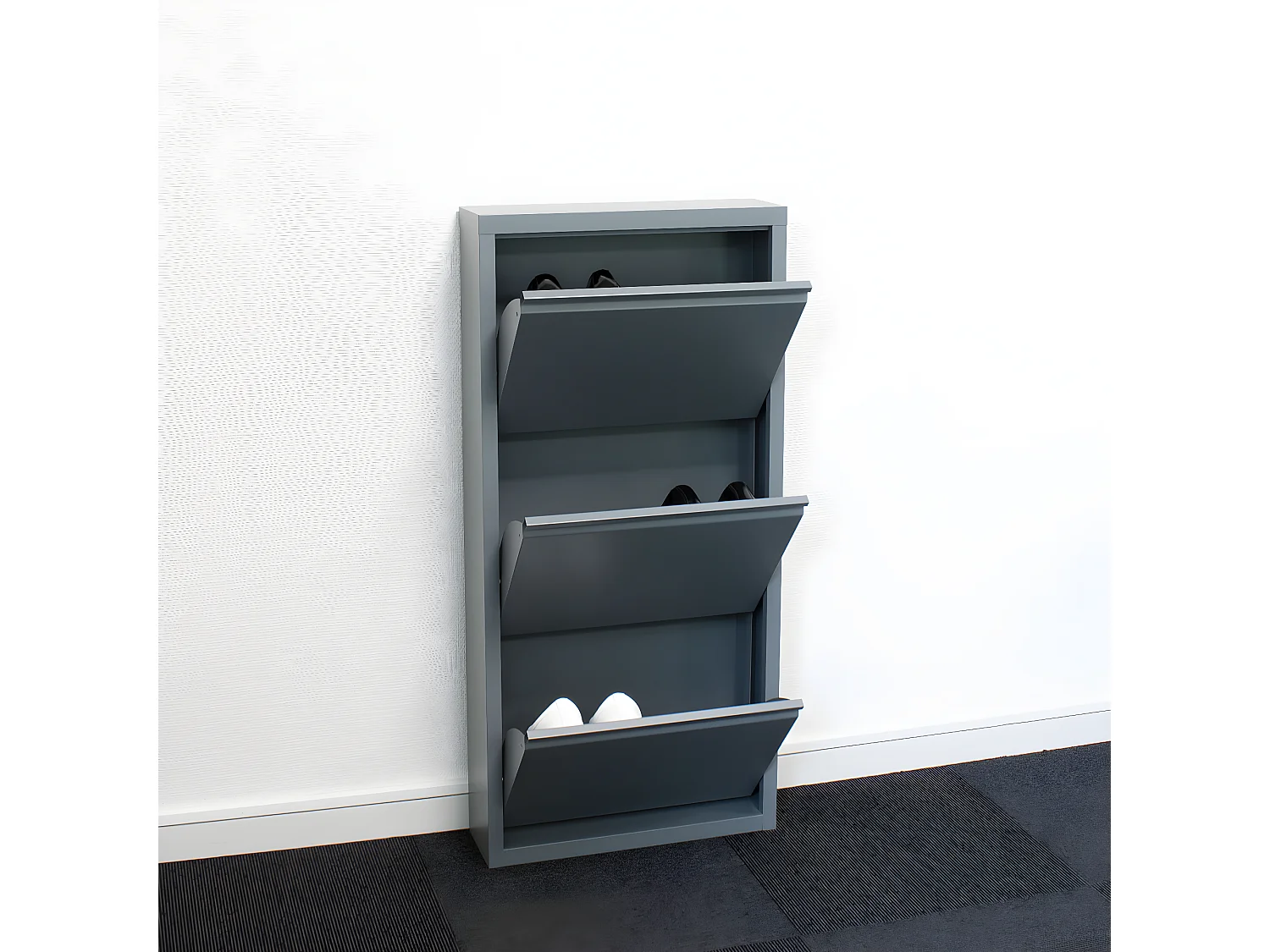 Pisa Armoire à chaussures à 6 rabats/portes en métal, gris. Livré entièrement monté.