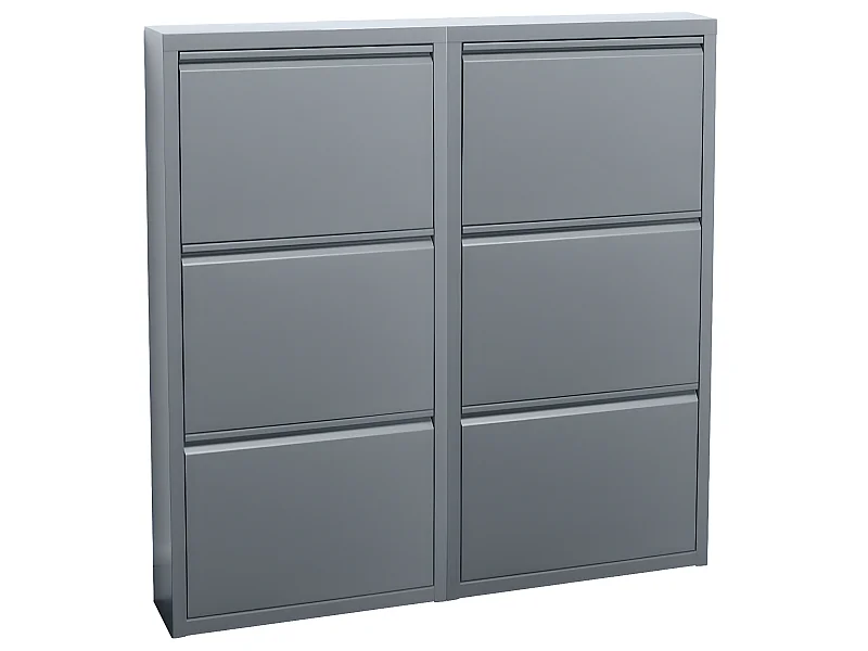 Pisa Armoire à chaussures à 6 rabats/portes en métal, gris. Livré entièrement monté.