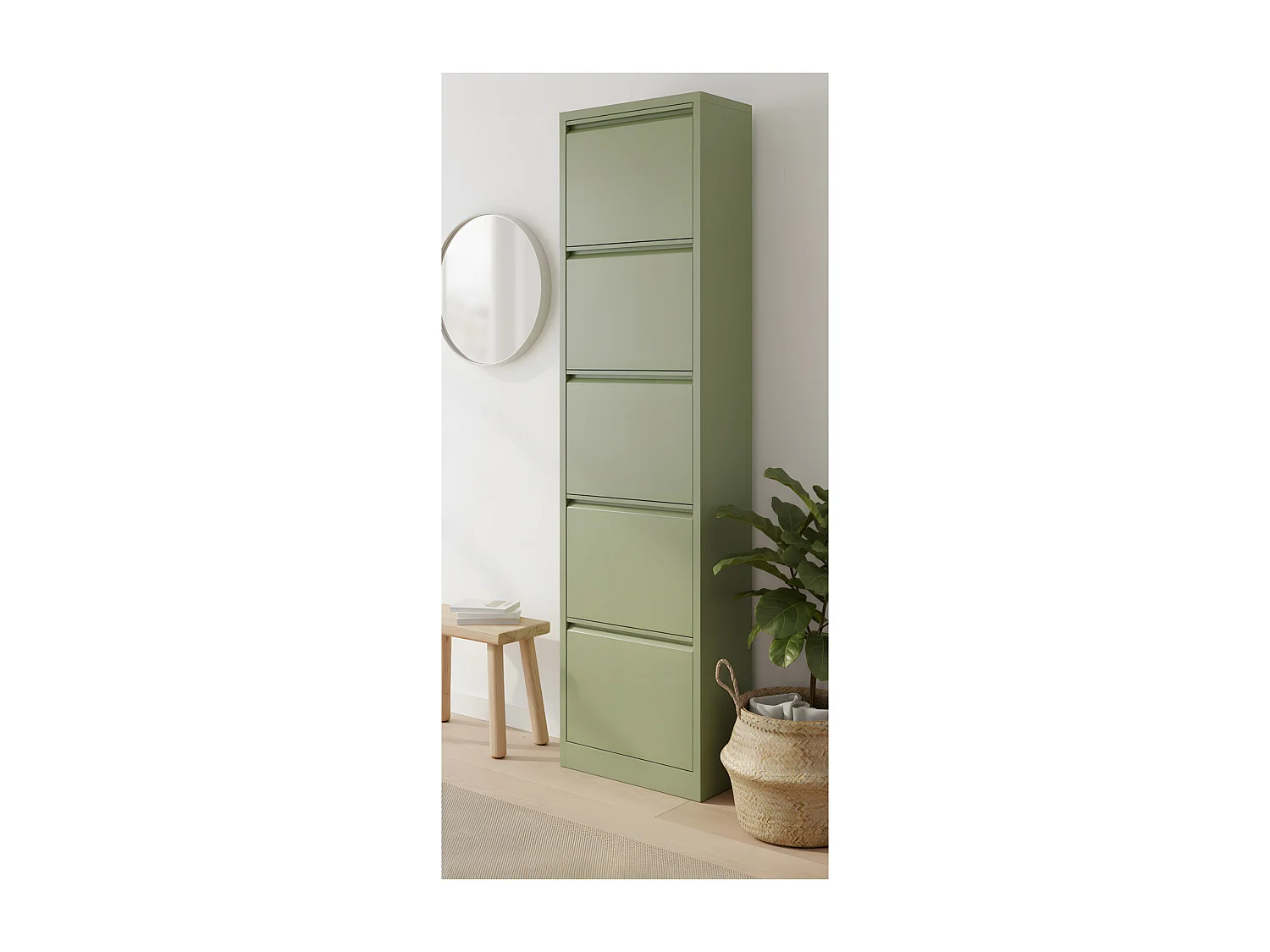 Pisa Armoire à chaussures à 5 rabats/portes en métal, vert. Livré entièrement monté.