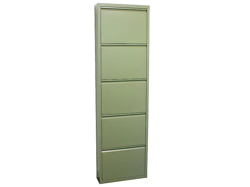 Pisa Armoire à chaussures à 5 rabats/portes en métal, vert. Livré entièrement monté.