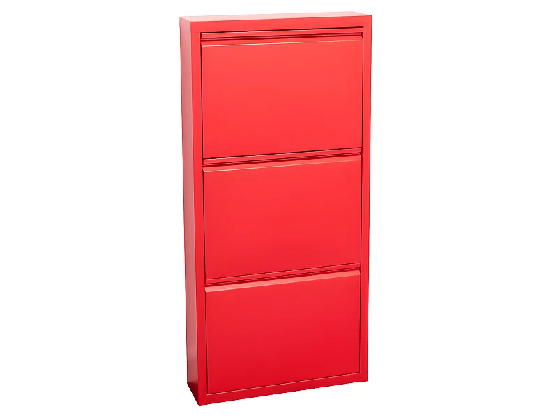 Pisa Armoire à chaussures à 3 rabats/portes en métal, rouge. Livré entièrement monté.
