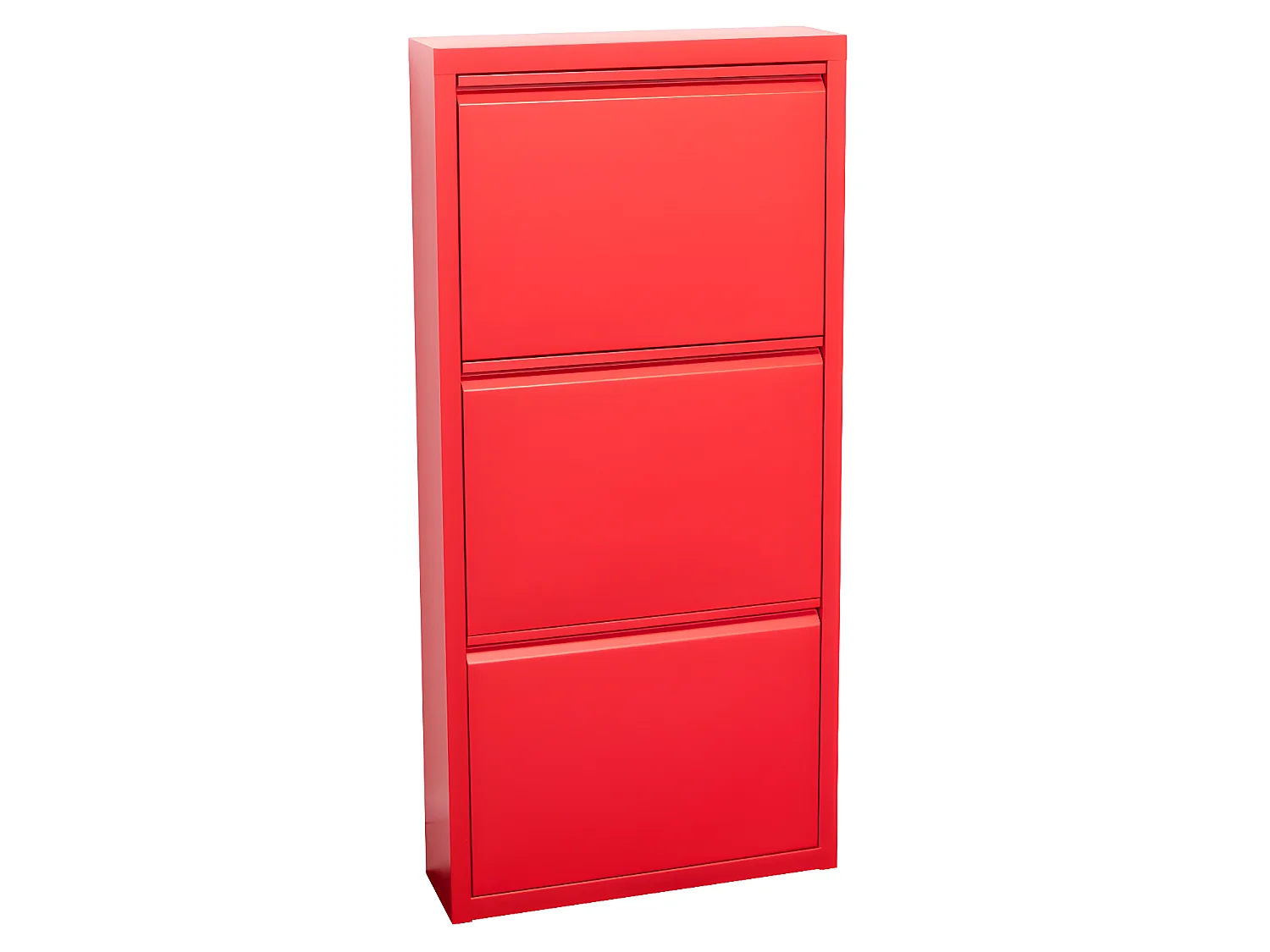 Pisa Armoire à chaussures à 3 rabats/portes en métal, rouge. Livré entièrement monté.