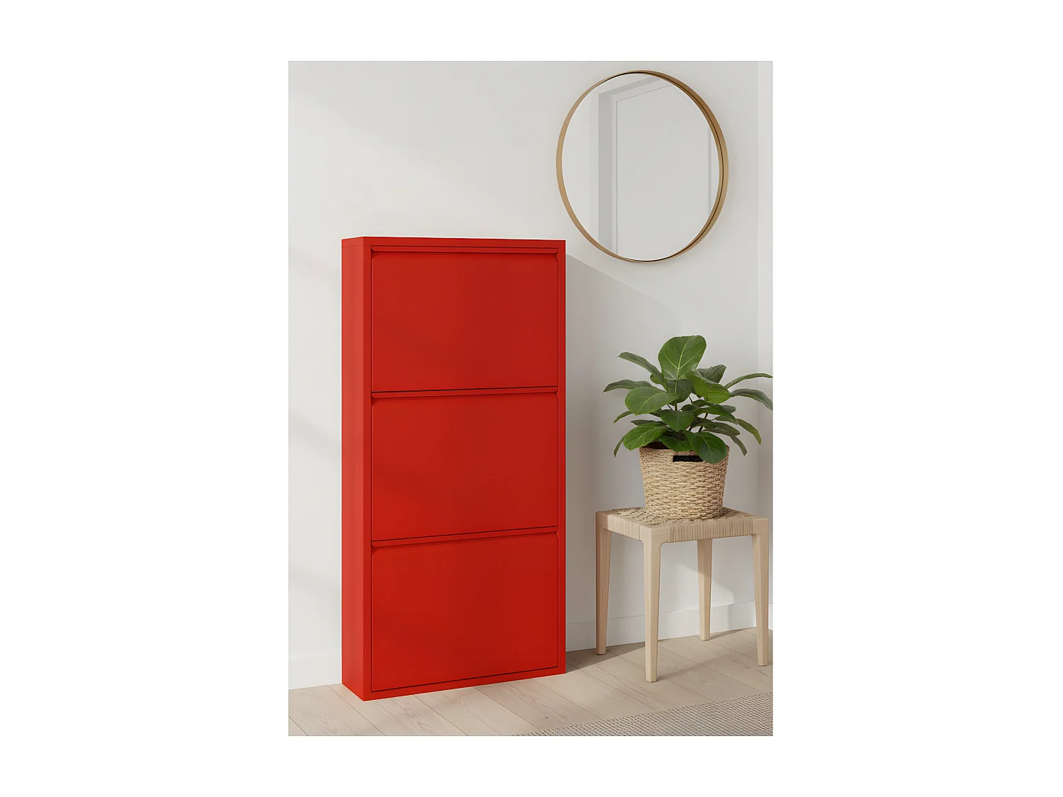 Zapatero Pisa de 3 puertas en metal rojo. Se entrega montado.