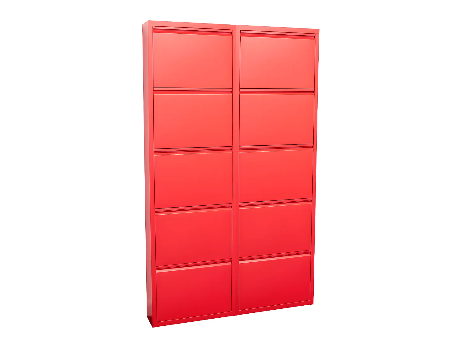 Pisa Armoire à chaussures à 10 rabats/portes en métal, rouge. Livré entièrement monté.
