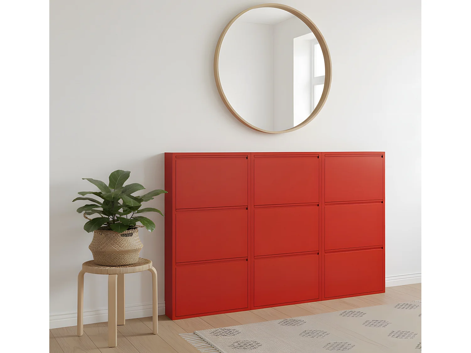 Zapatero Pisa de 9 puertas en metal rojo. Se entrega completamente montado.