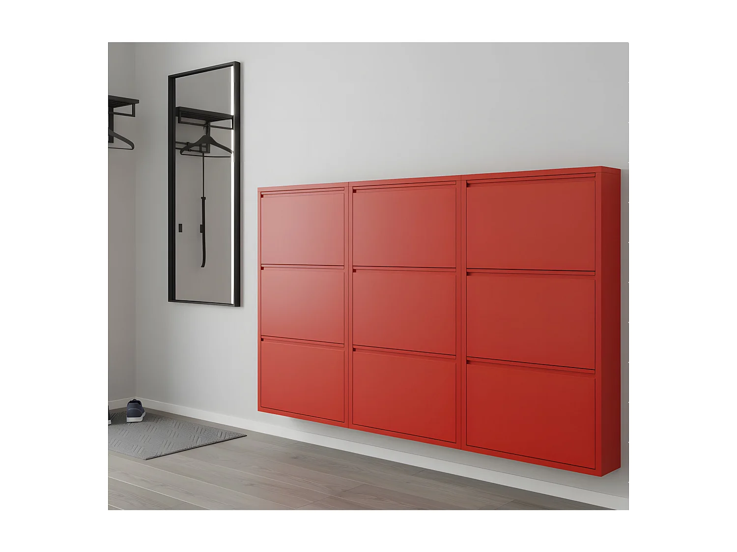 Zapatero Pisa de 9 puertas en metal rojo. Se entrega completamente montado.