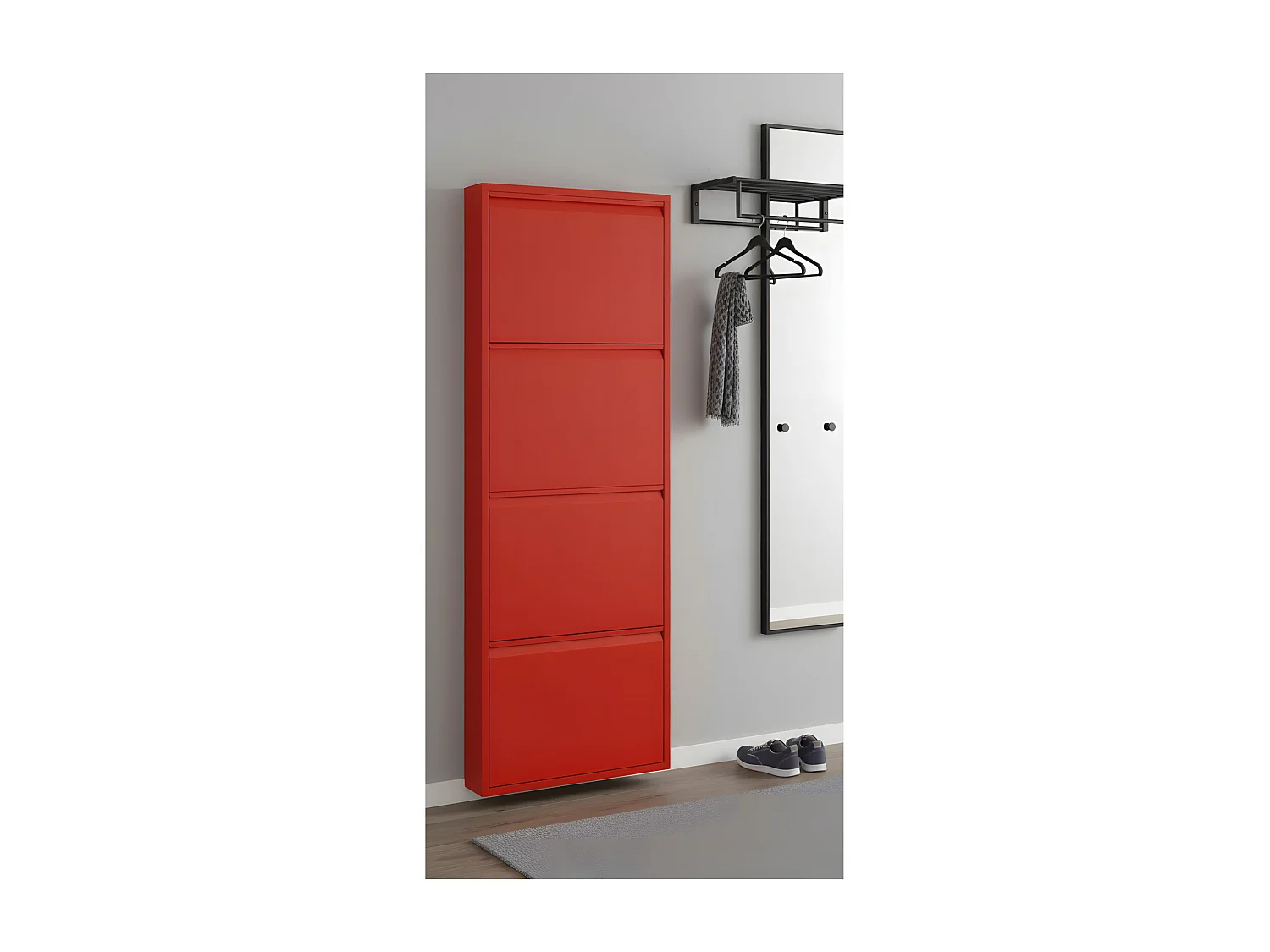 Zapatero Pisa de 4 puertas en metal rojo. Se entrega montado.