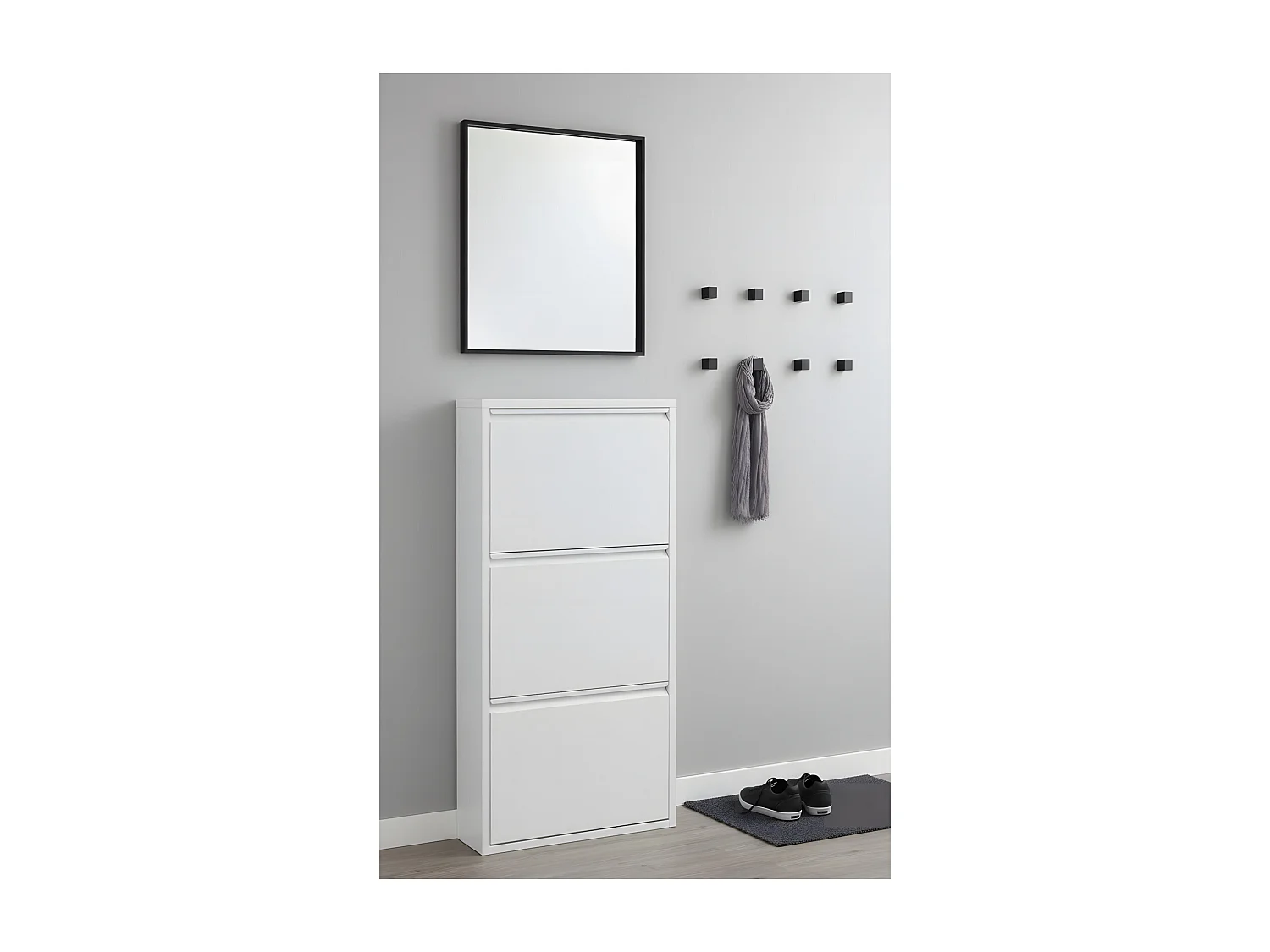 Pisa Armoire à chaussures à 3 rabats/portes en métal, blanc. Livré entièrement monté.
