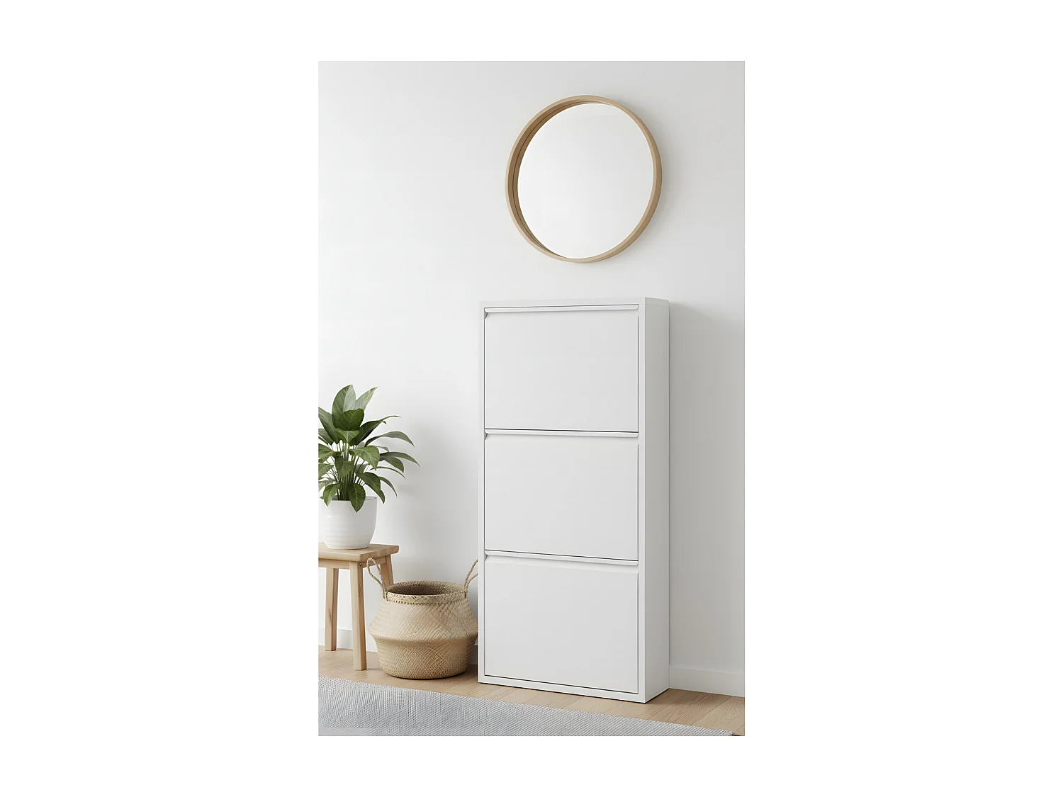 Pisa Armoire à chaussures à 3 rabats/portes en métal, blanc. Livré entièrement monté.